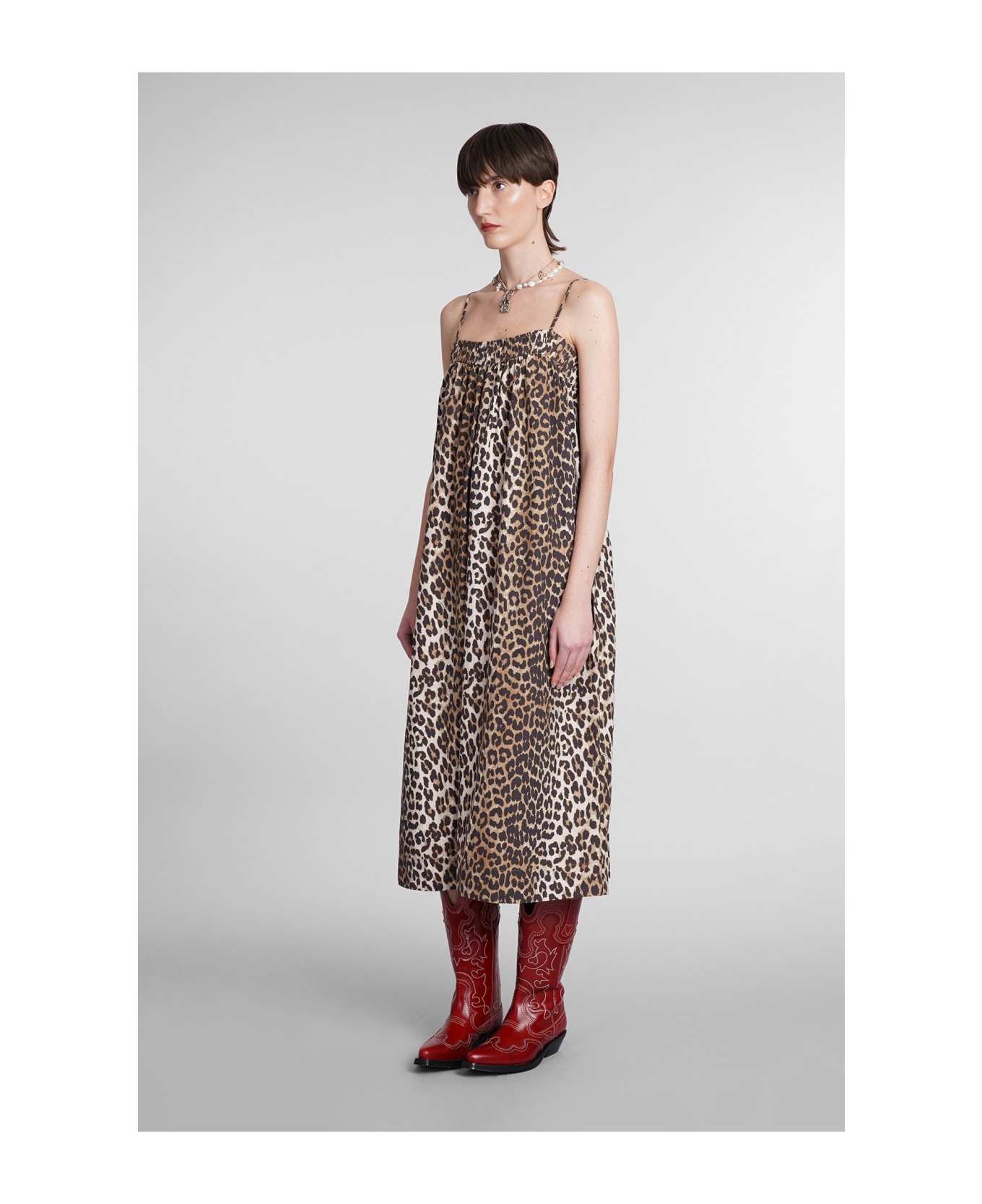 Ganni Animal Print Midi Dress - Leopard