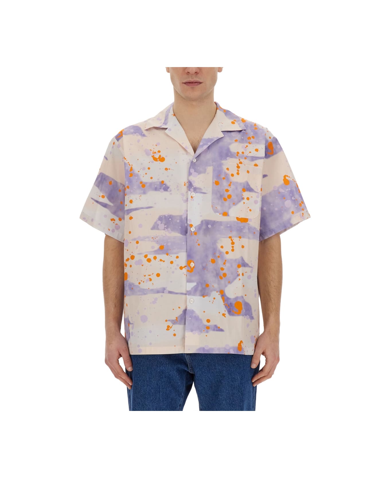 MSGM Bowling Shirt With "dripping Camo" Print - LILAC