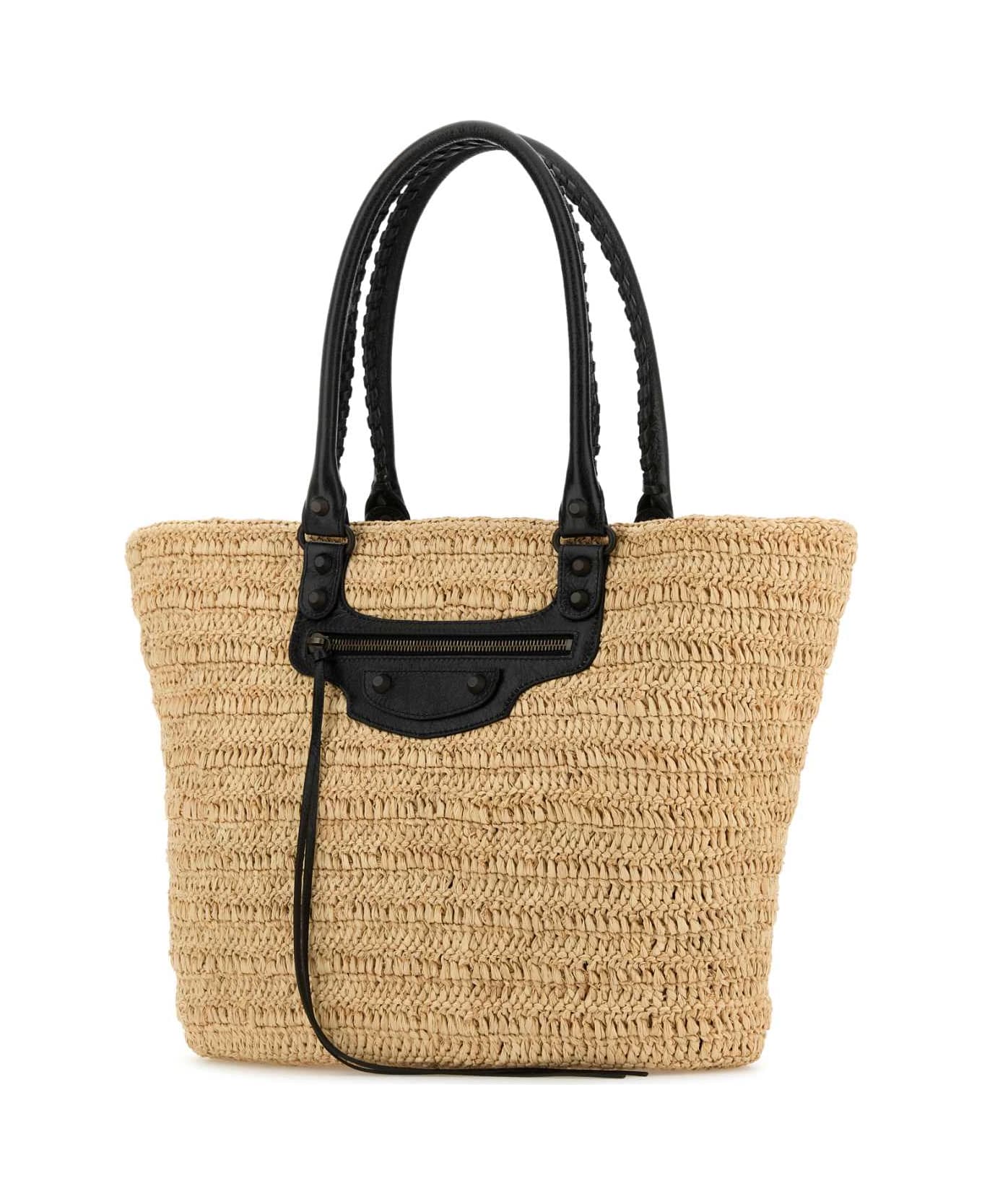 Balenciaga Raffia Medium Le City Shopping Bag - NATURAL/BLACK