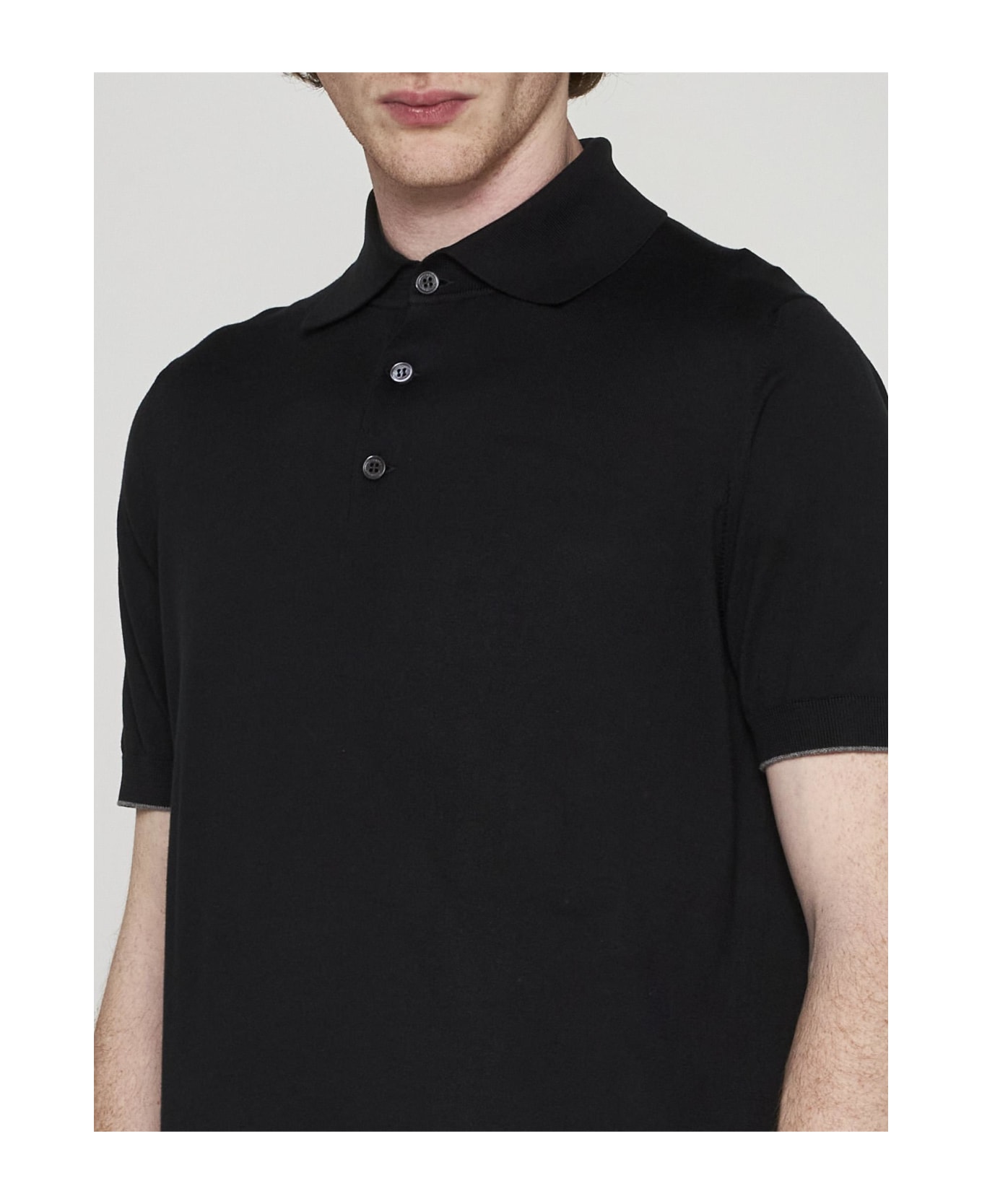 Brunello Cucinelli Cotton Knit Polo Shirt - Nero grigio scuro ポロシャツ