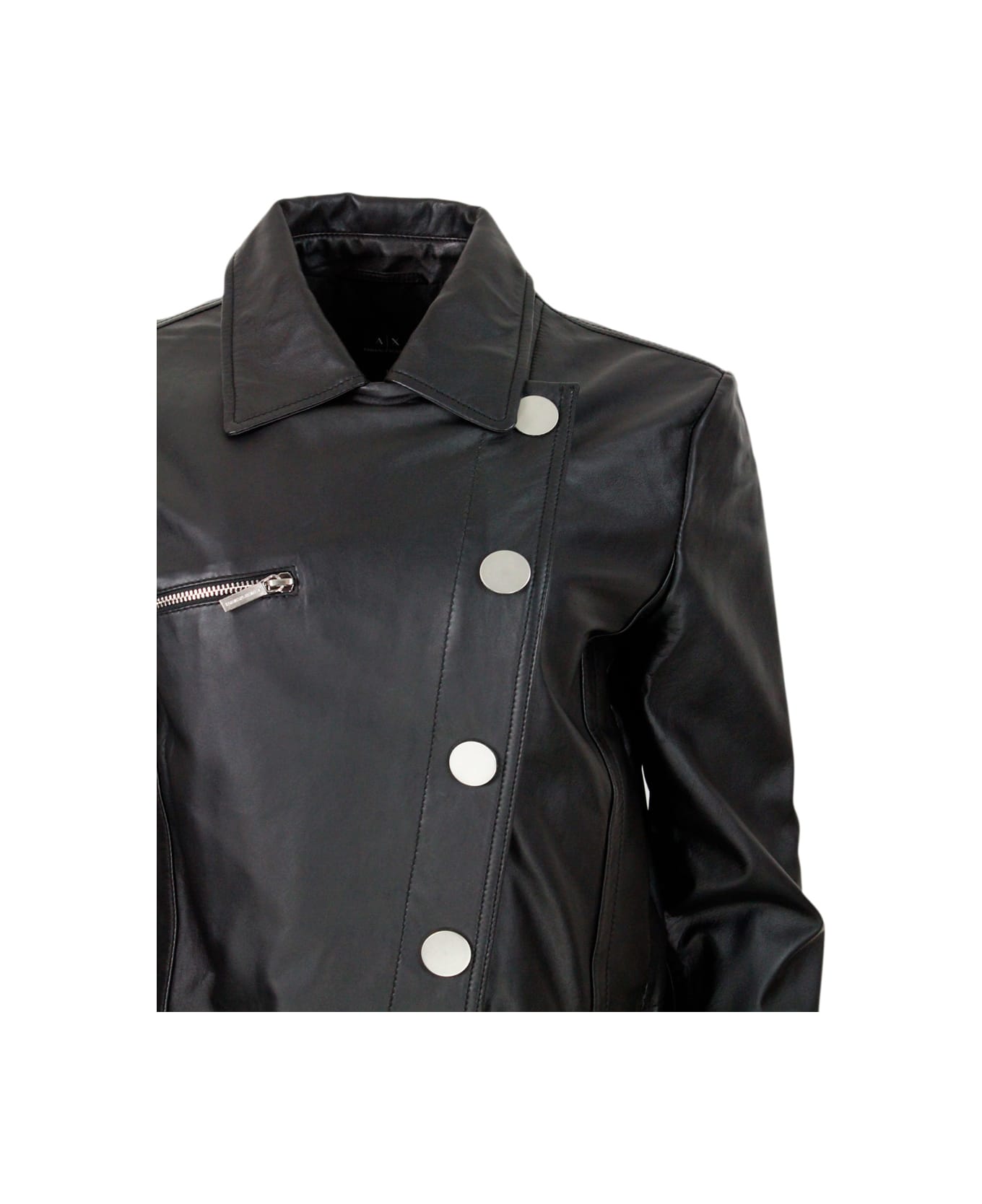 Armani unisexe Collezioni Studded Jacket With Button And Zip Closure Made Of Eco-leather With Zip On Pocket And Cuffs - Black
