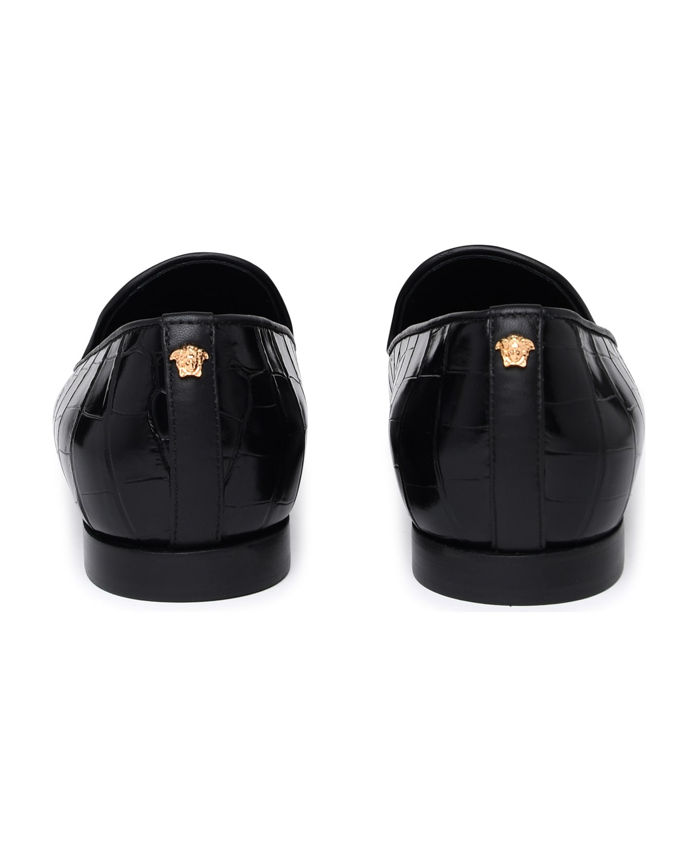 Versace Black Calf Leather Loafers - BLACK ローファー＆デッキシューズ
