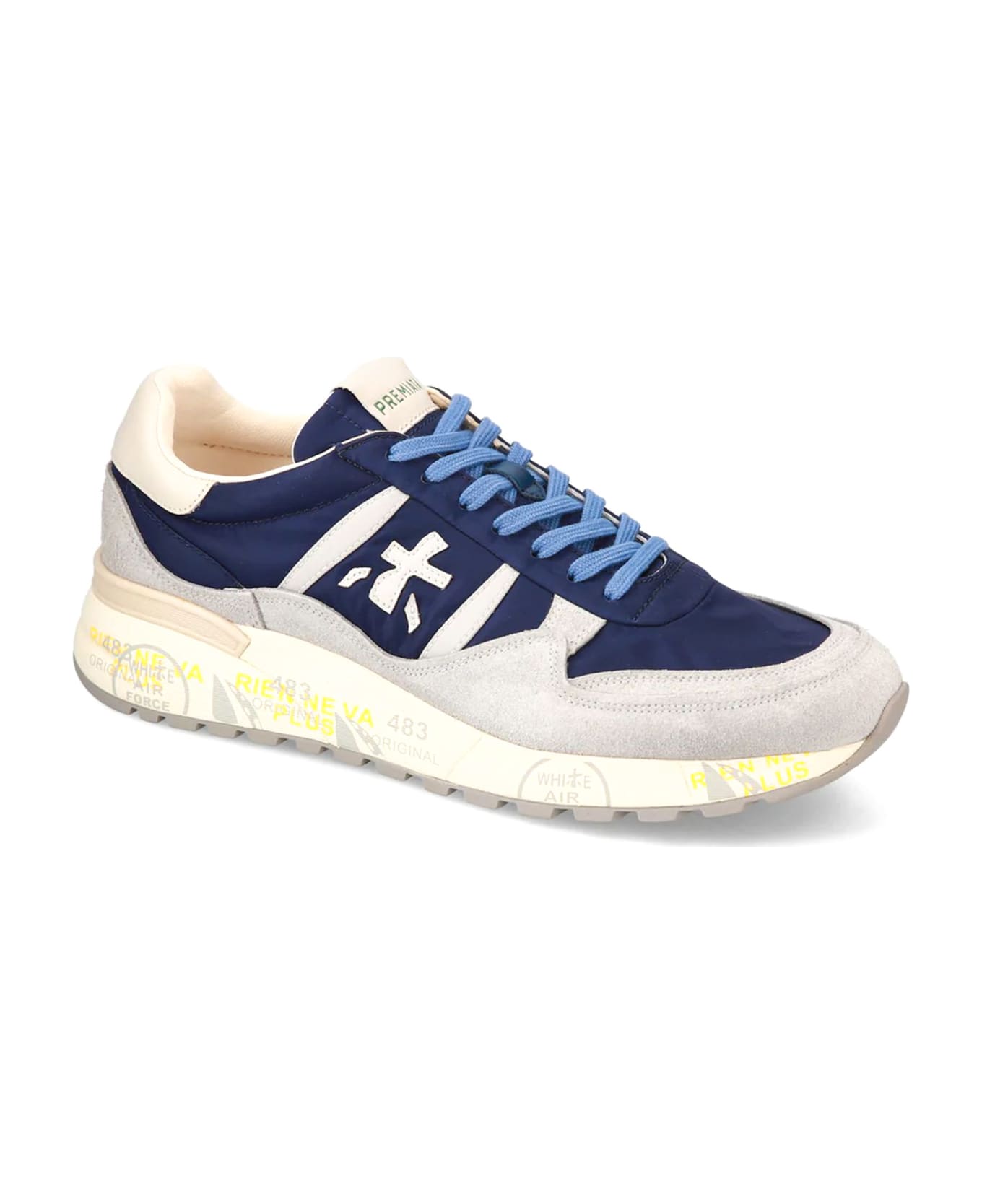 Premiata Landeck Sneakers In Blue Suede And Fabric - Blue/grey