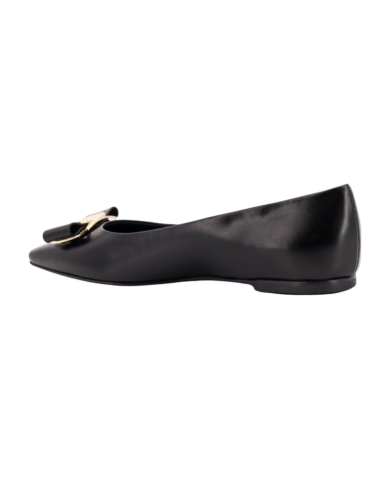 Ferragamo Leather Ballerinas With Iconic Vara Bow - Black
