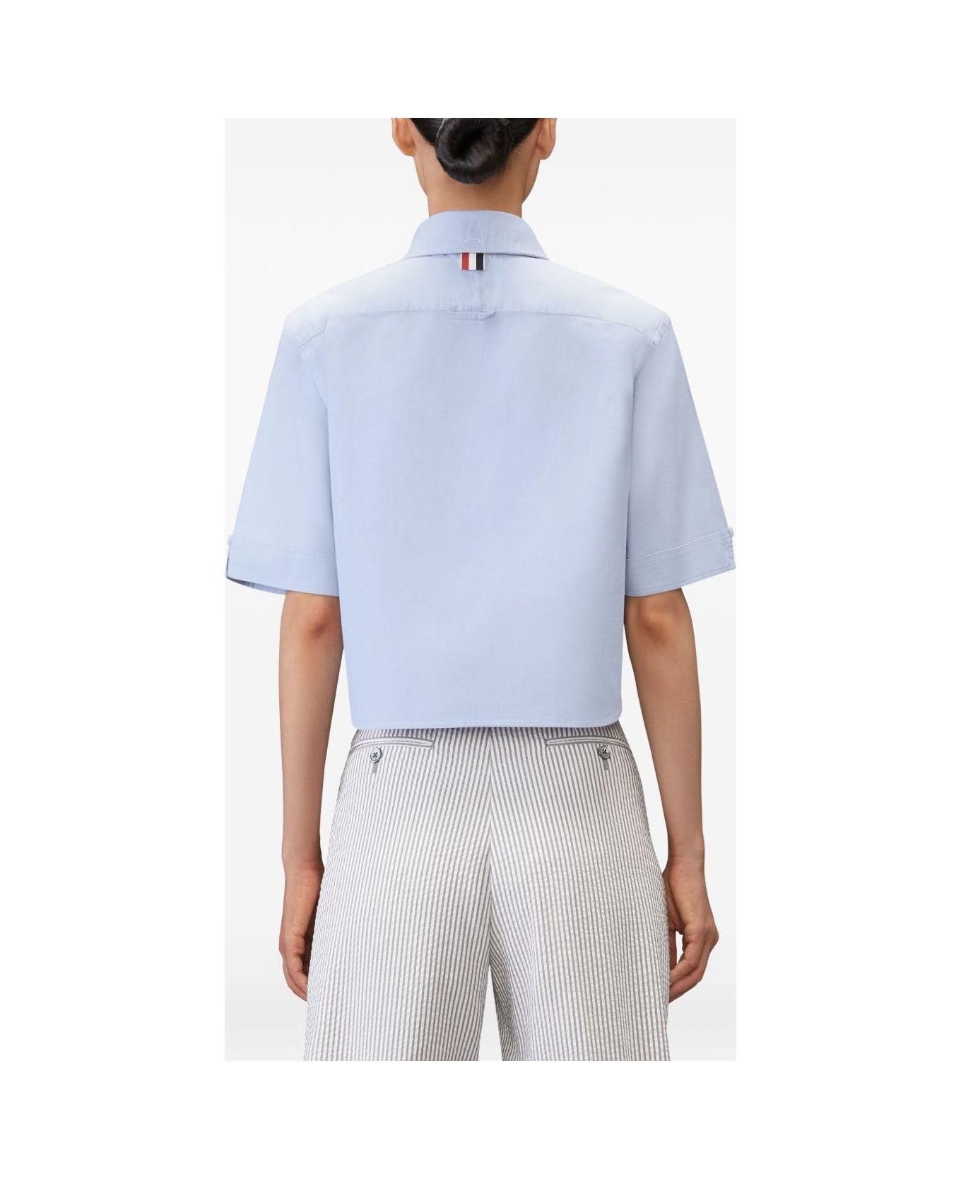 Thom Browne Cotton Cropped Shirt - Clear Blue