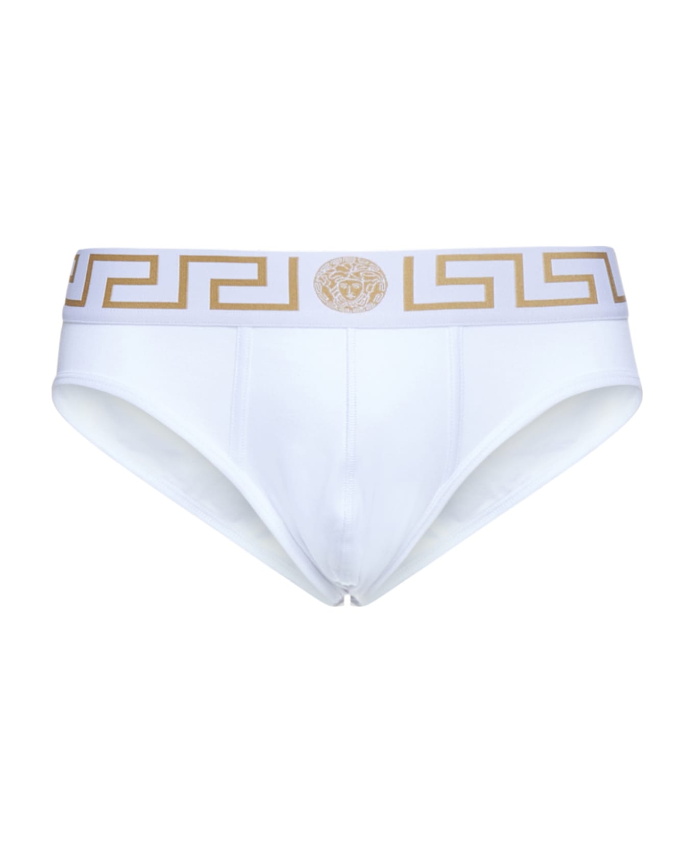 Versace White Stretch Cotton Brief Set - H White  Greek Gold ショーツ