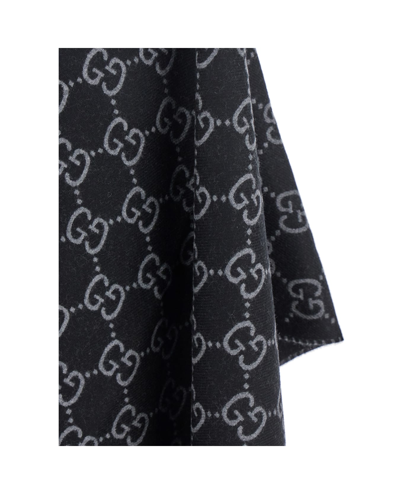 Gucci Black Cape With Fringed Hem In Gg Wool Jacquard Woman - Black