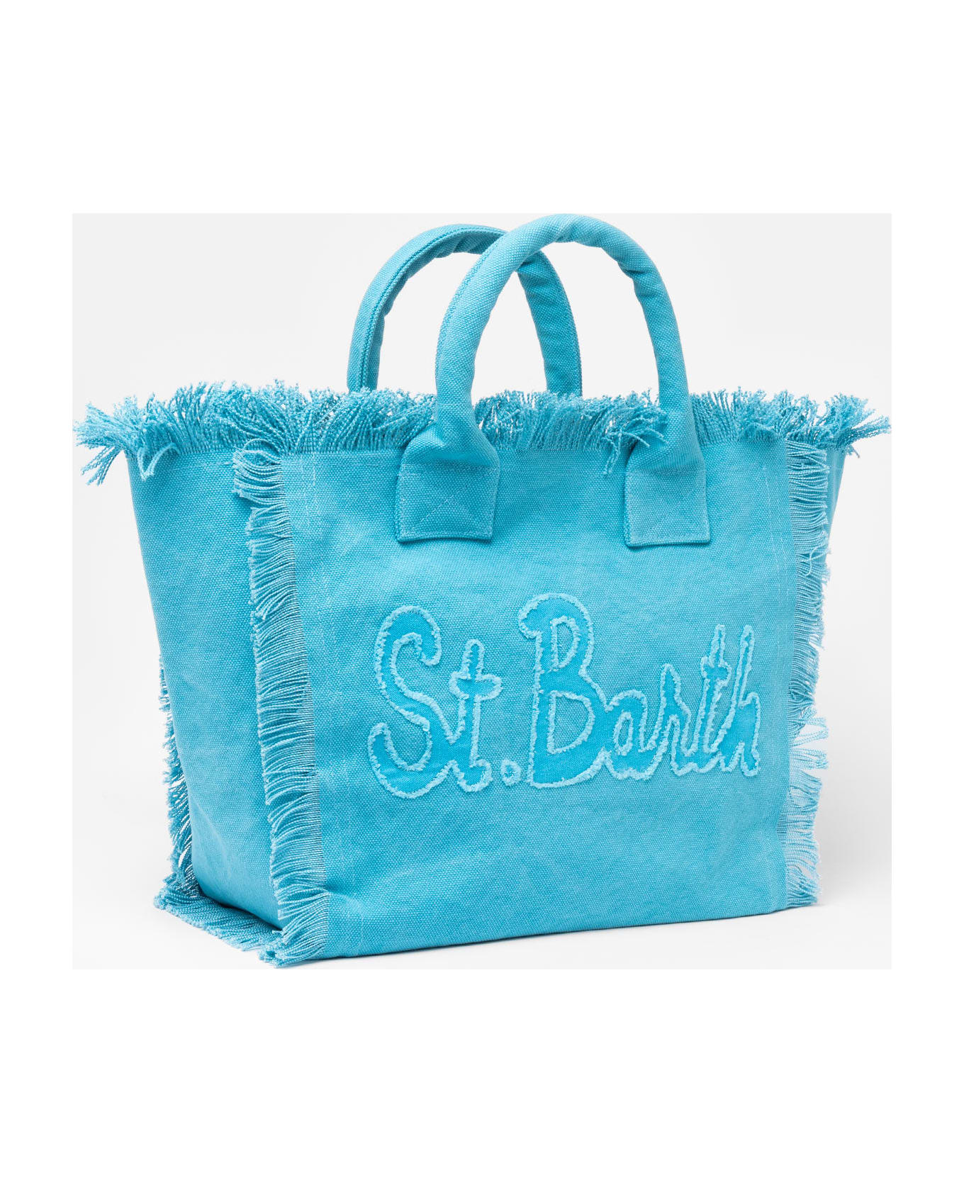 MC2 Saint Barth Light Blue Cotton Canvas Vanity Tote Bag With Logo Patch - SKY