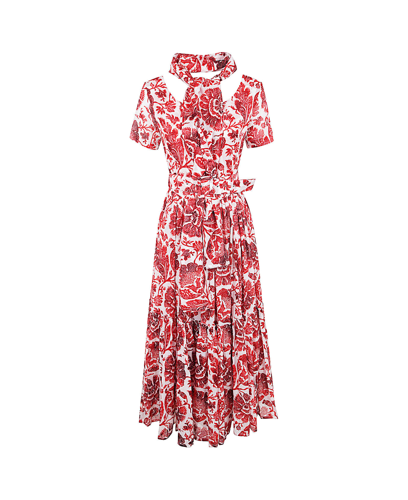 Samantha Sung Melanie Short Sleeves Boat Neck Midi Plus Dress - White Red ワンピース＆ドレス