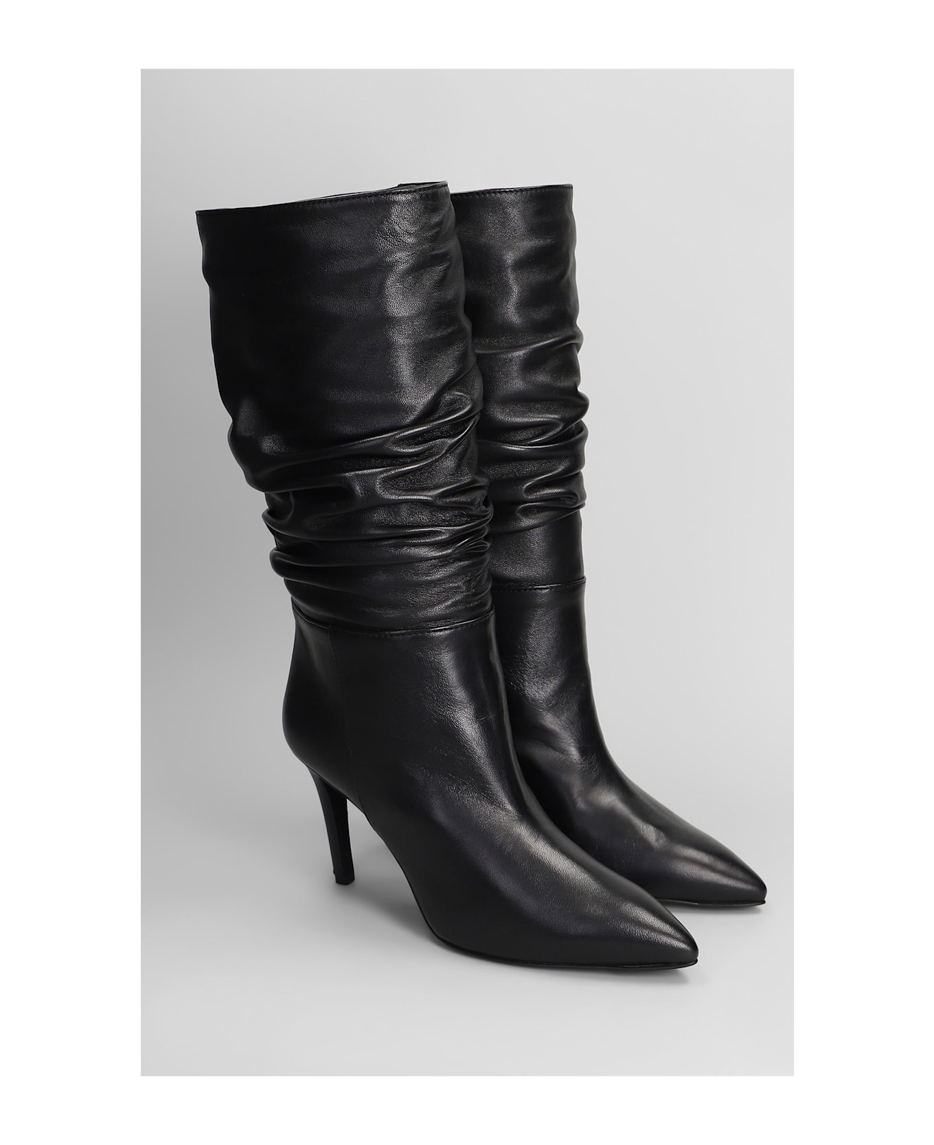 Via Roma 15 High Heels Boots In Black Leather - black