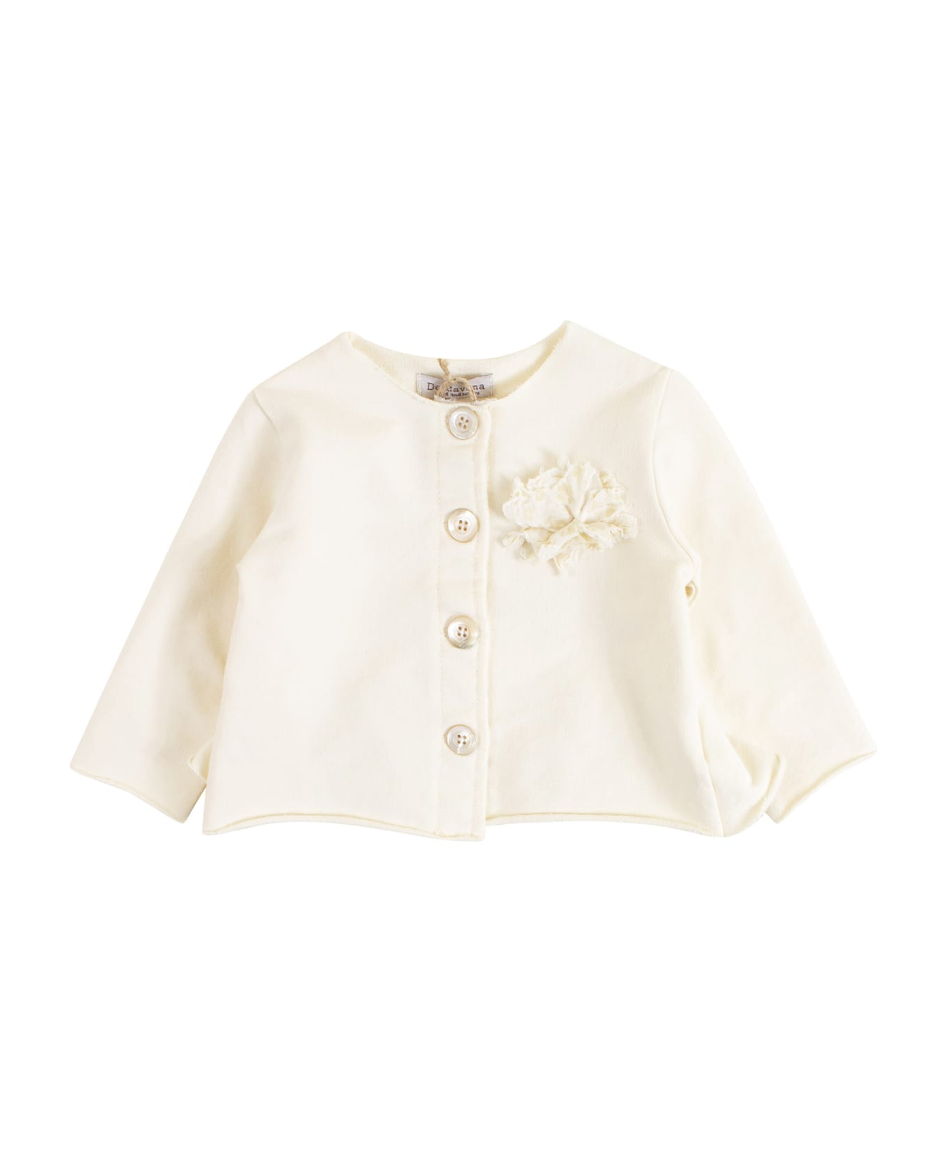 De Cavana Newborn Jacket With Flower - Cream