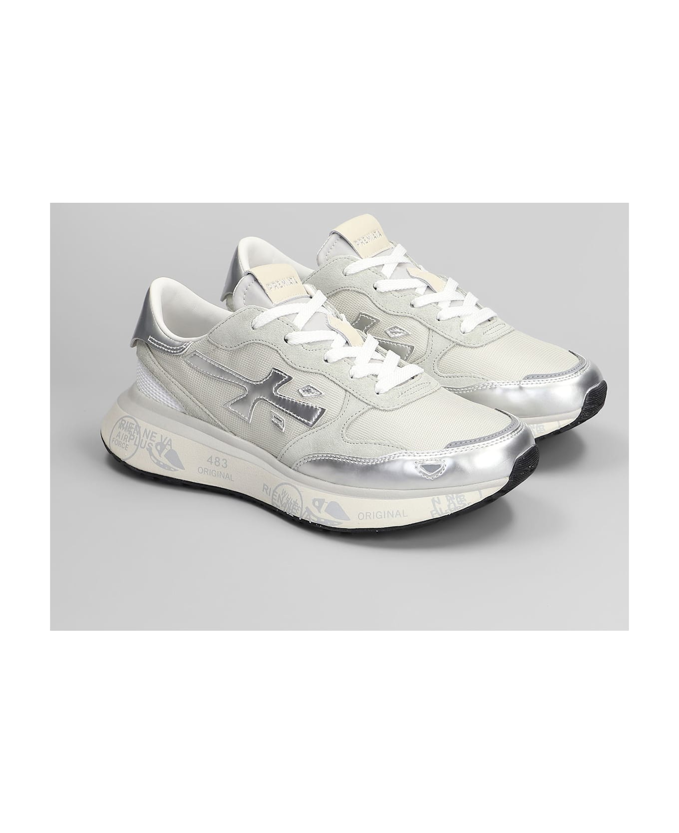 Premiata Lauryn Sneakers In Silver Leather And Fabric - silver