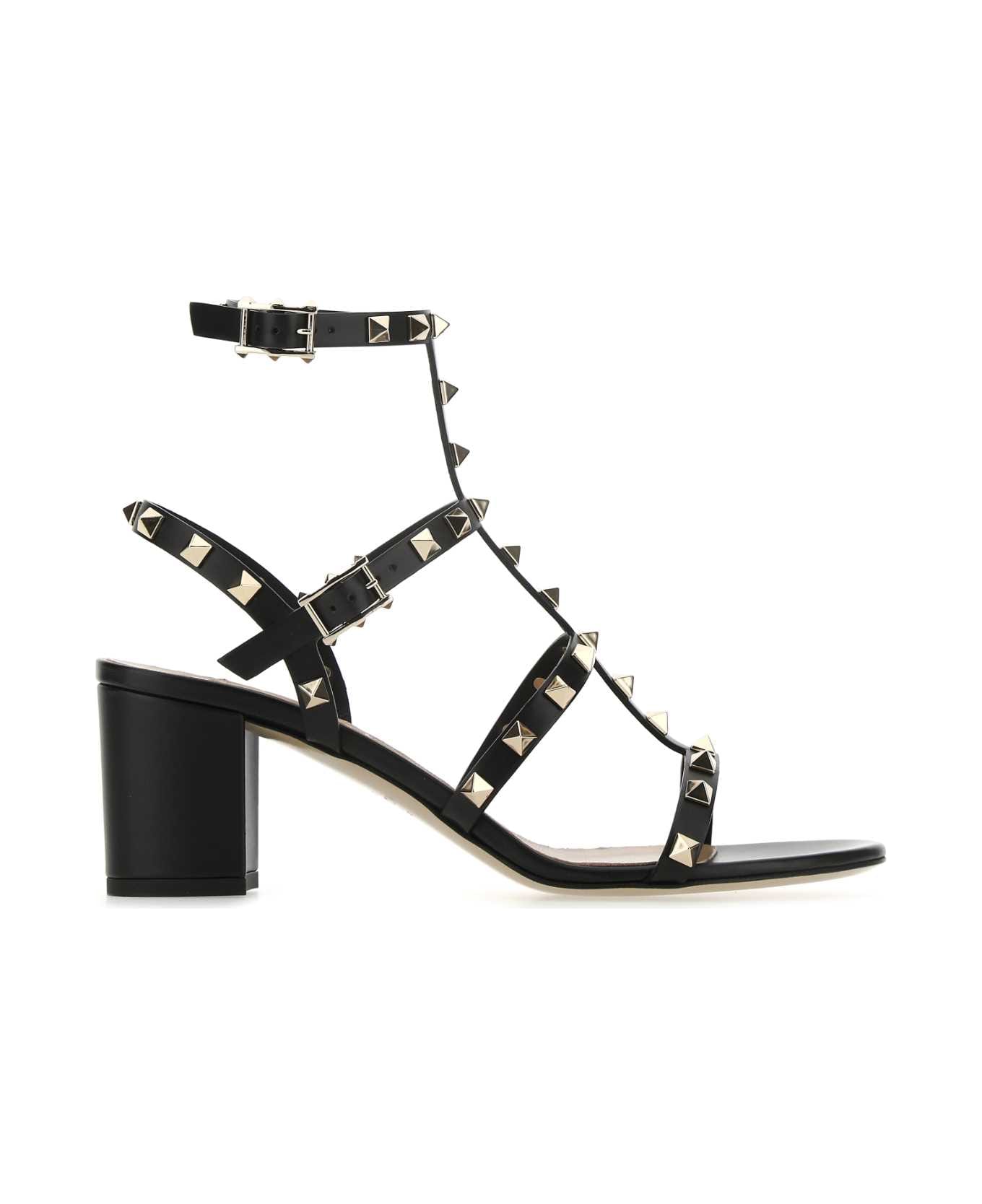 Valentino Garavani Black Leather Rockstud Sandals - NERO