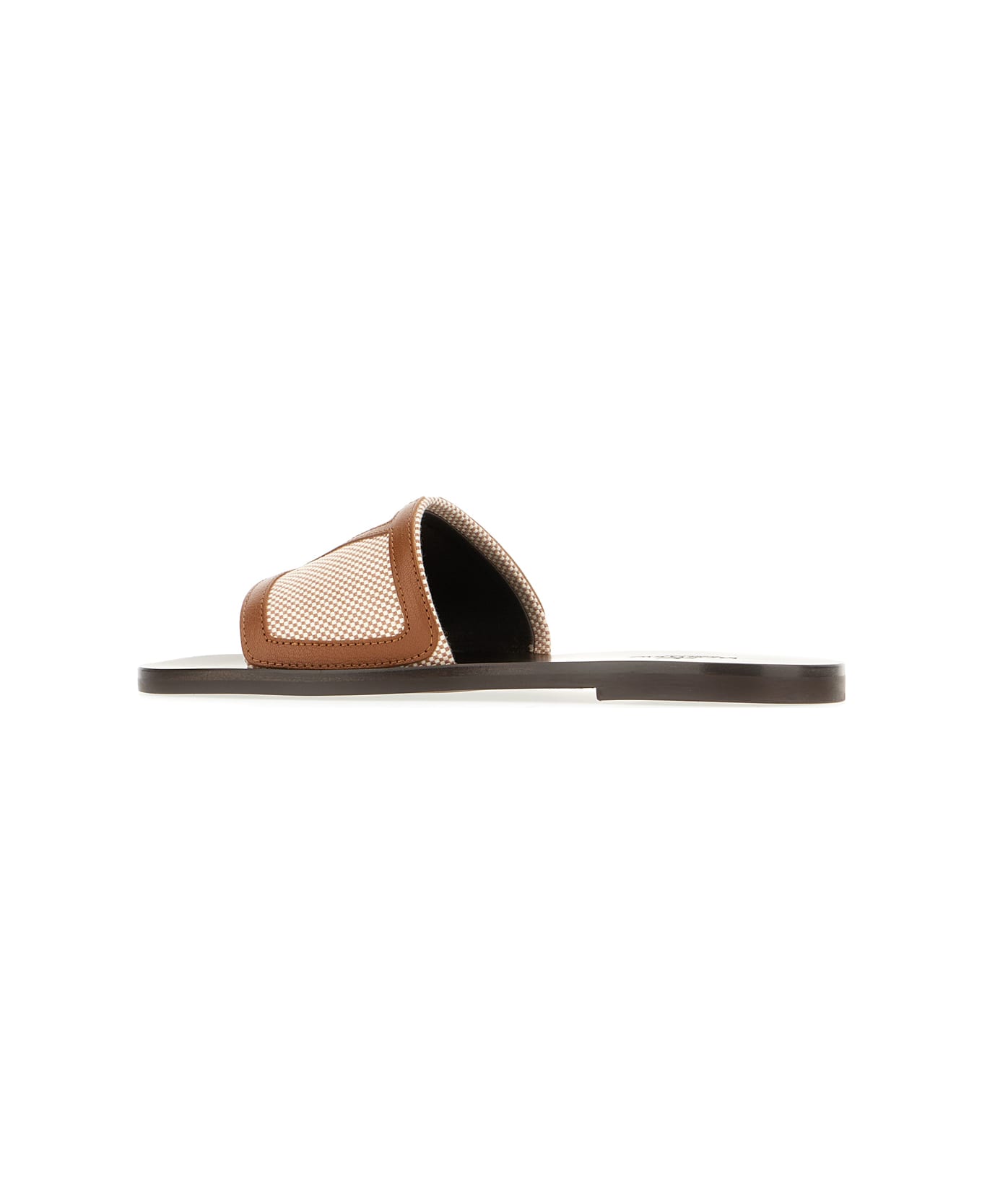 Valentino Garavani Dark Brown Leather And Fabric Viva Superstar Slippers - MARRONE BEIGE