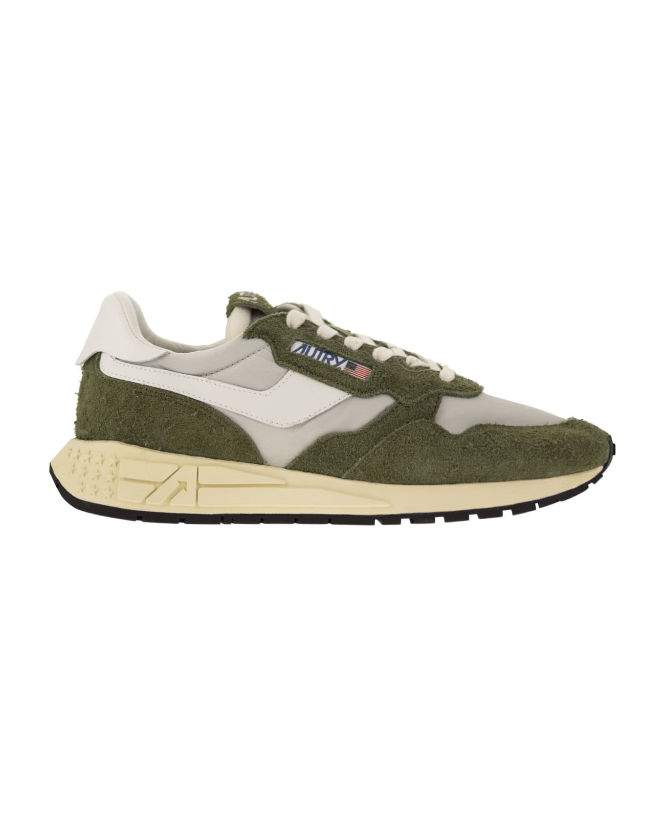 Autry Reelwind - Suede And Technical Textile Trainer - Military Green