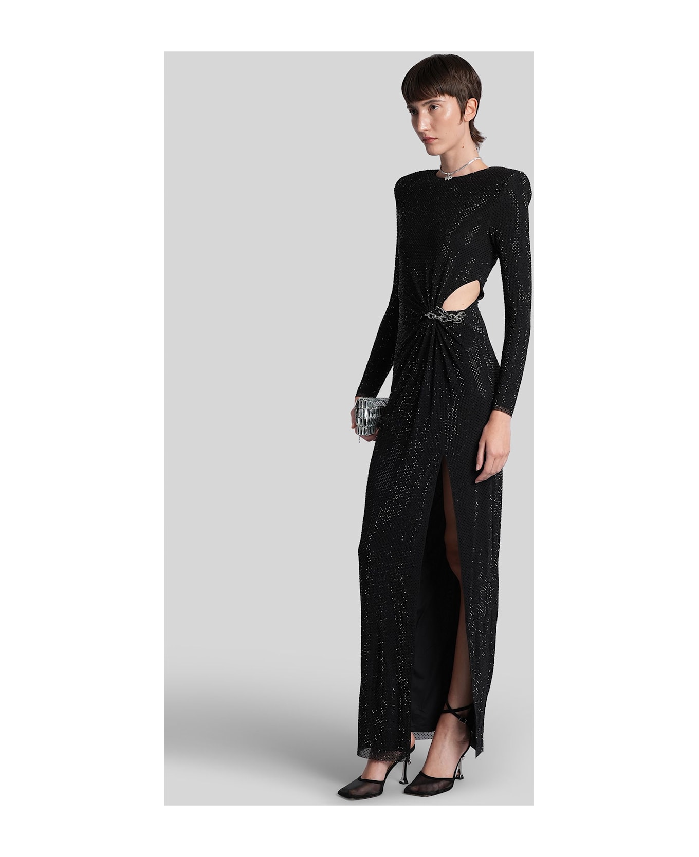 self-portrait Long Dress In Black Polyester - black