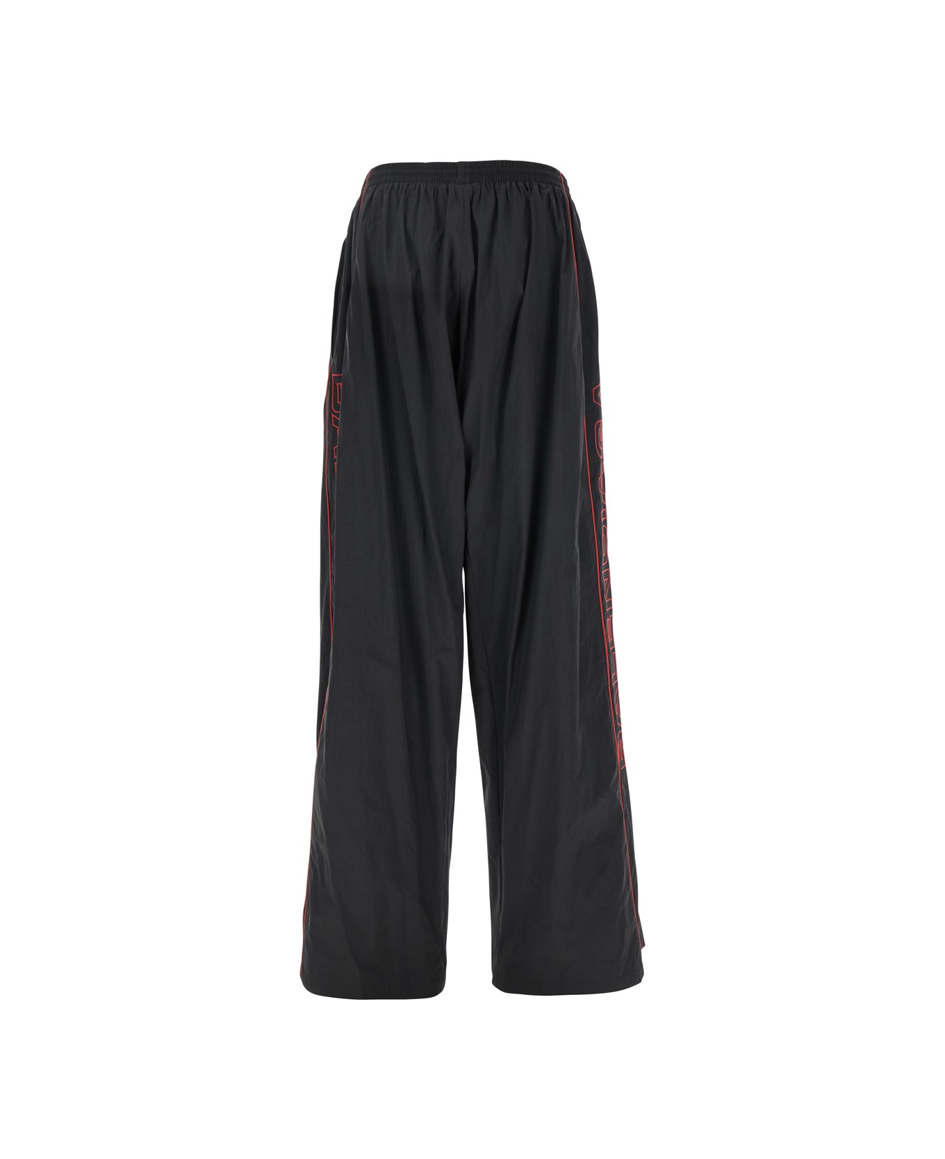 Balenciaga Black Pants With Elastic Drawstring And Side Band With Logo Lettering In Tech Fabric Man - Black