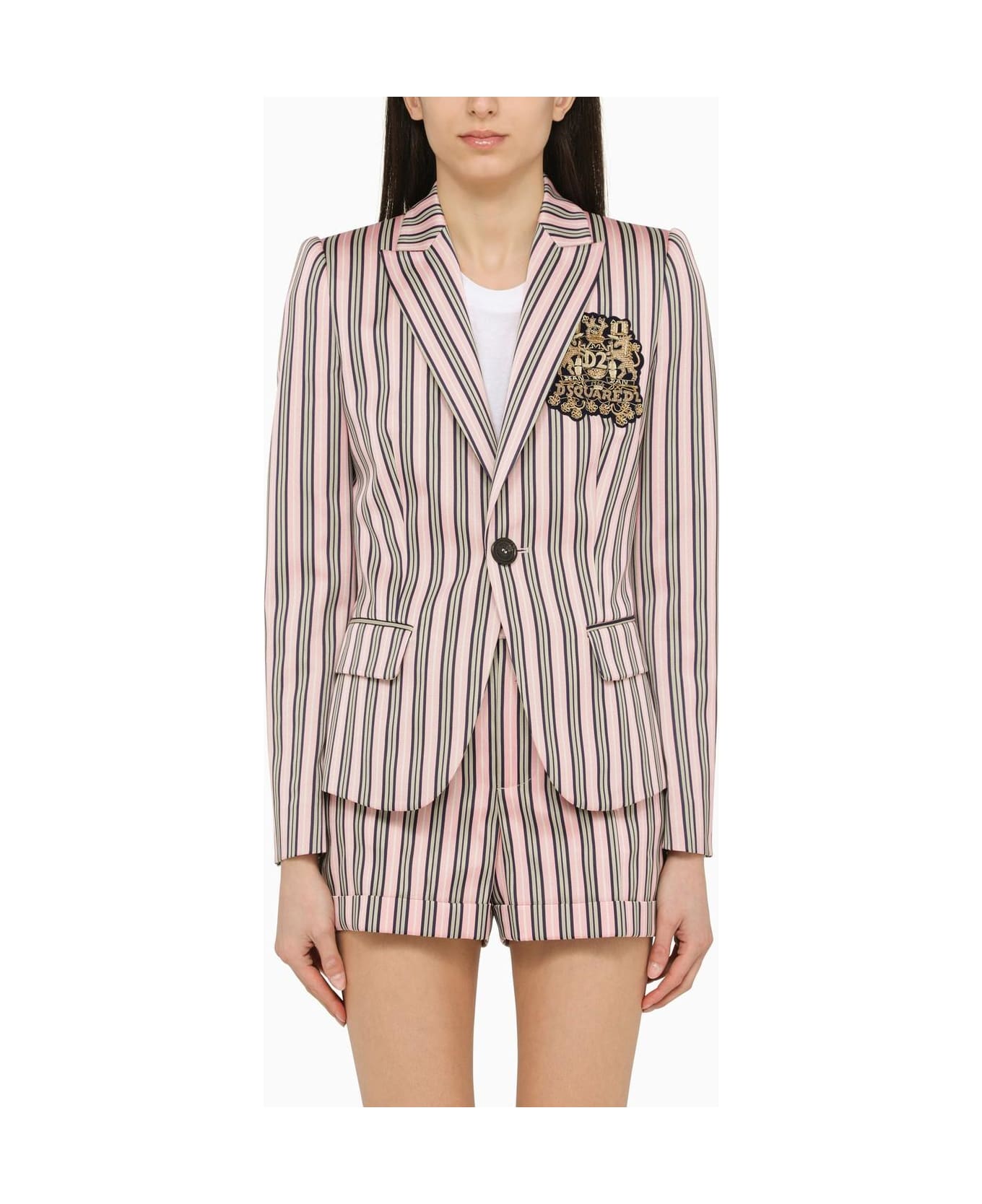Dsquared2 Pink\/blue Striped Single-breasted Jacket In Cotton Blend - F