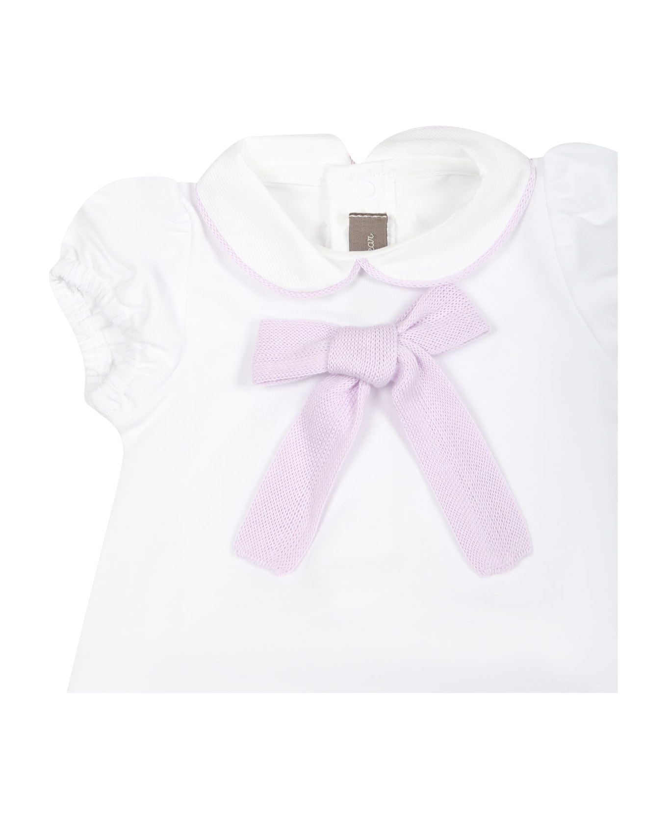 Little Bear White Romper For Baby Girl With Bow - White ボディスーツ＆セットアップ