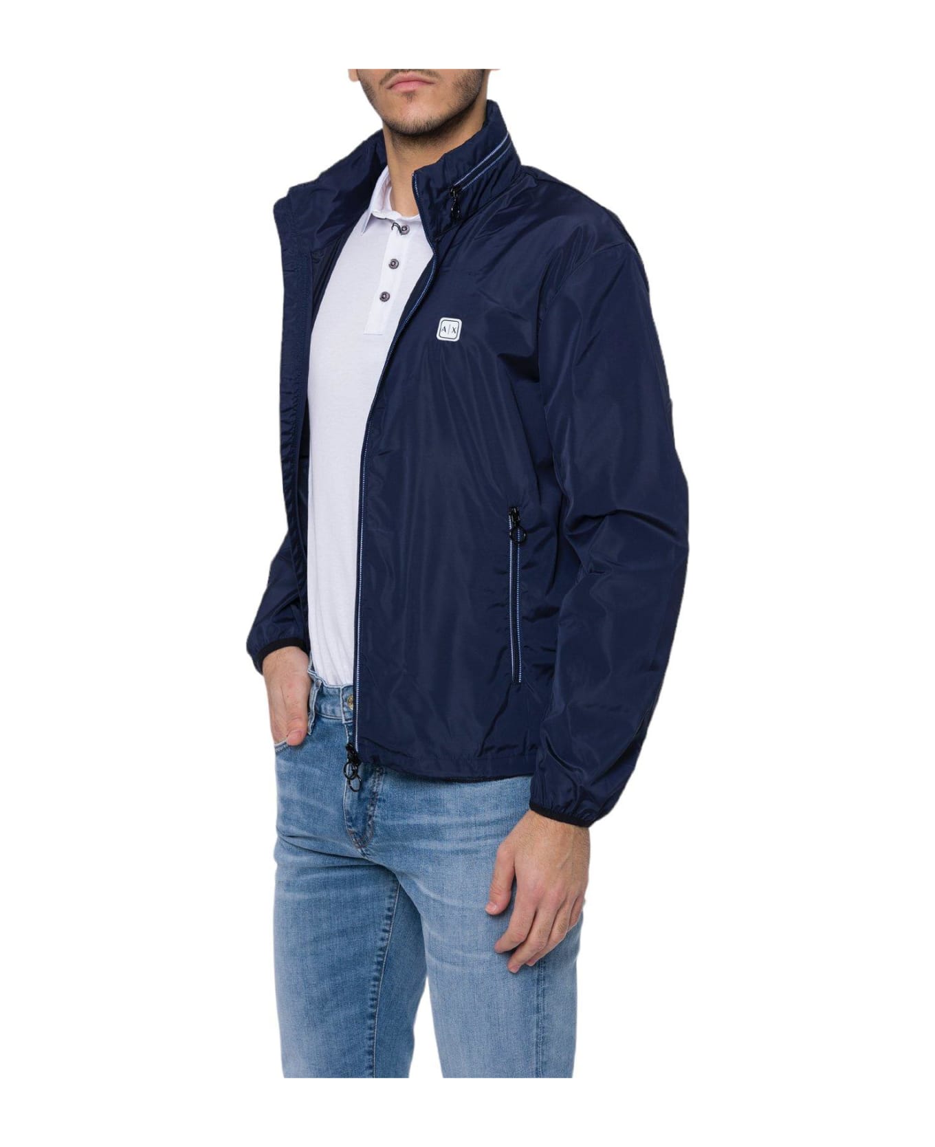 Armani Collezioni Logo Patch Zipped Jacket - Blue ジャケット