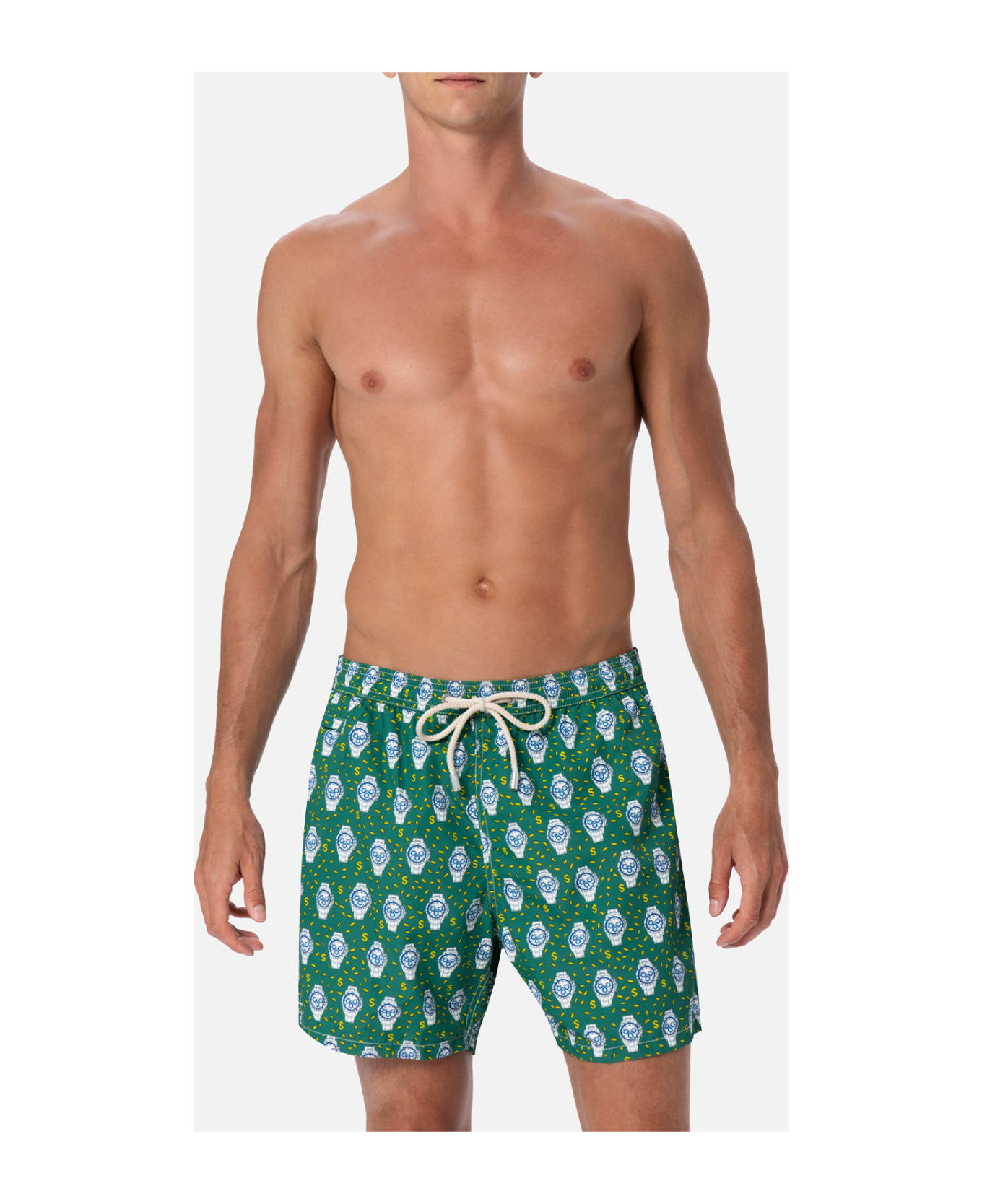MC2 Saint Barth Man Lightweight Fabric Swim-shorts Lighting Micro Fantasy With Watches Print - unknown