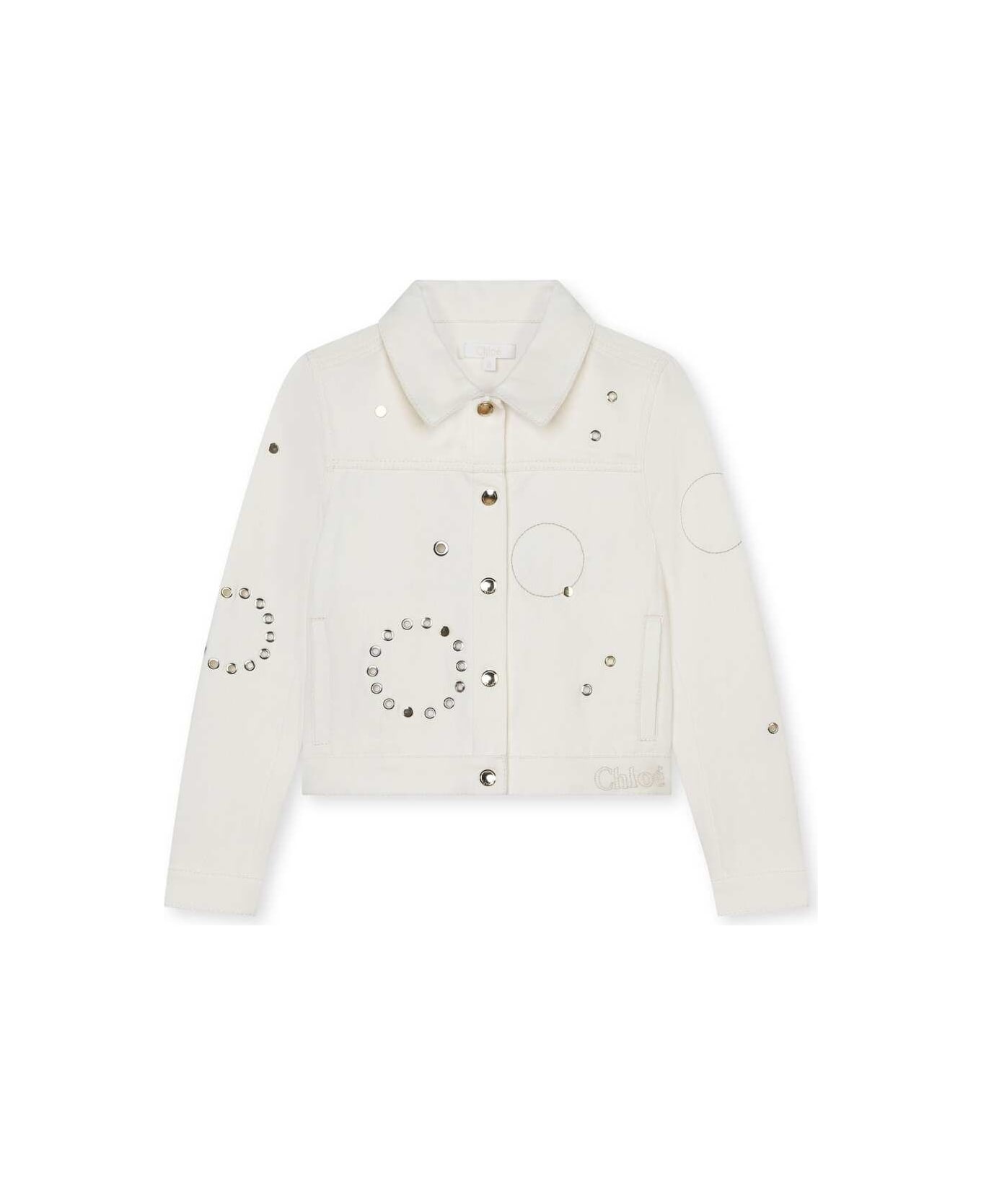 Chloé Ivory Denim Jacket With Studs - White