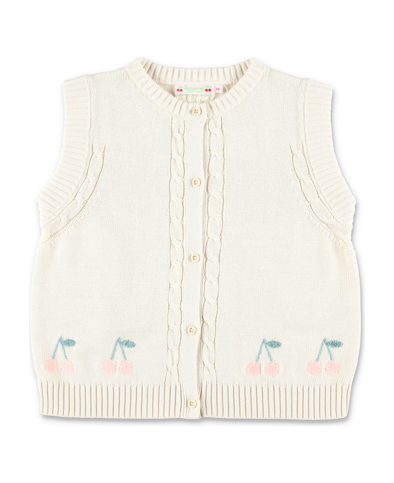 Bonpoint Kid - Erini Cherry Embroidery Cable-knit Cardigan - WHITE