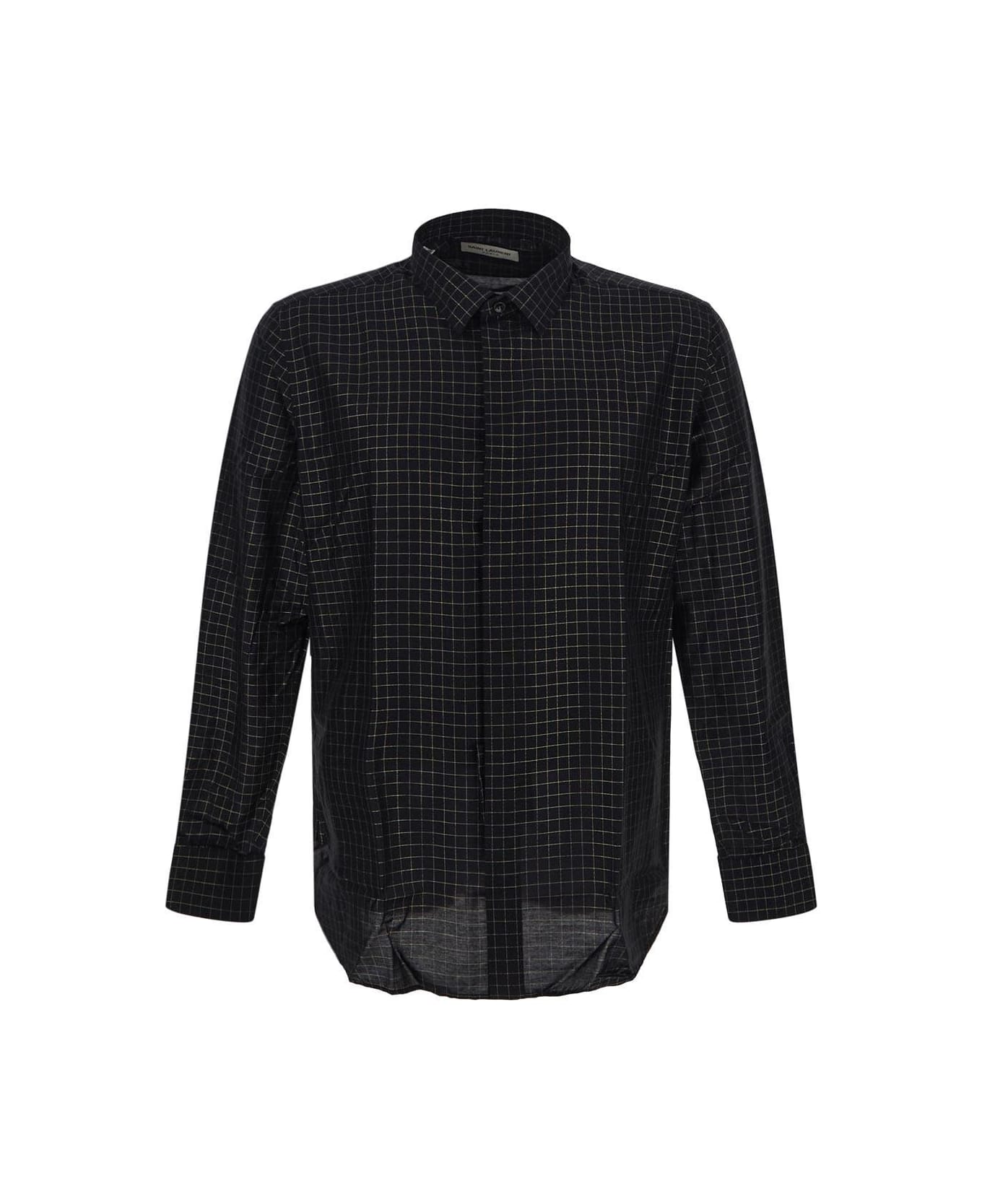 Saint Laurent Classic Shirt With Yves Neck Check Pattern - NERO
