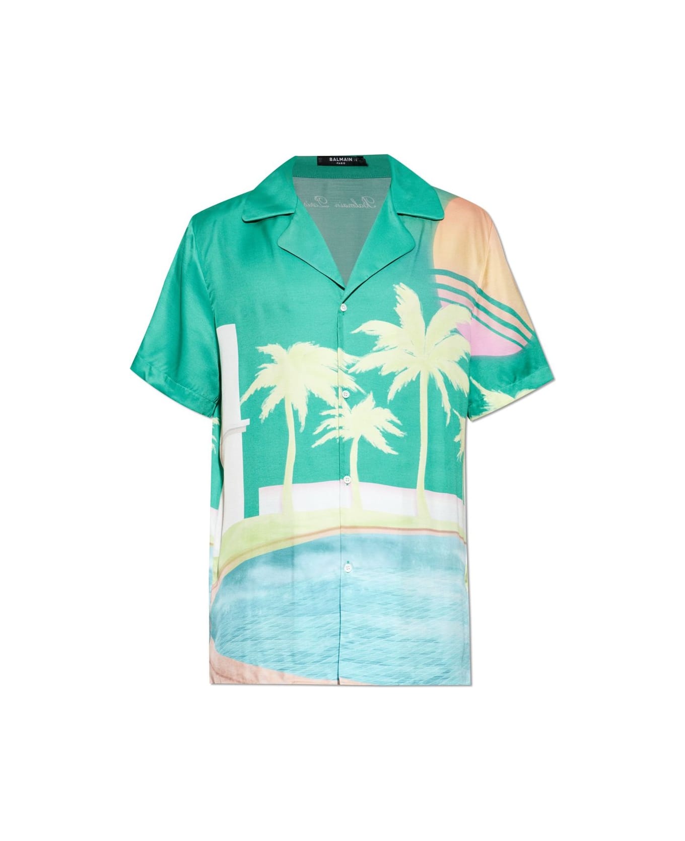 Balmain Palm Printed Short-sleeve Twill Shirt - Multicolor