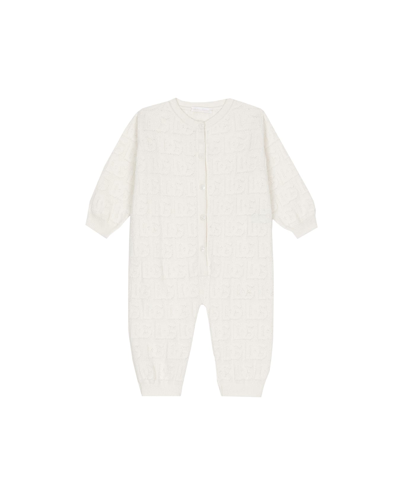 Dolce & Gabbana Long Sleeve Jacquard Knit Romper - White ボディスーツ＆セットアップ