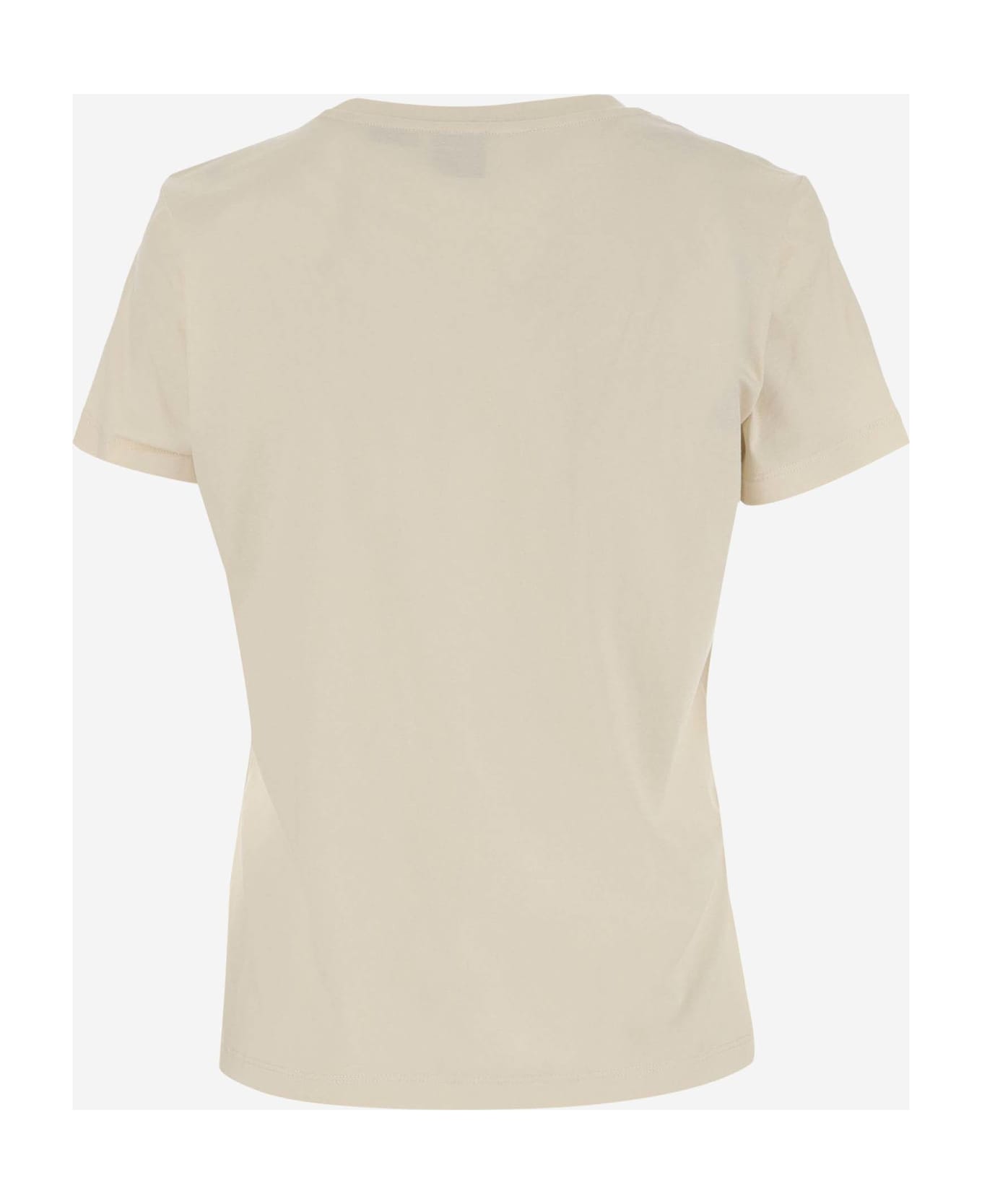 Pinko Nambrone Cotton T-shirt With Jewel Embroidery - Ivory