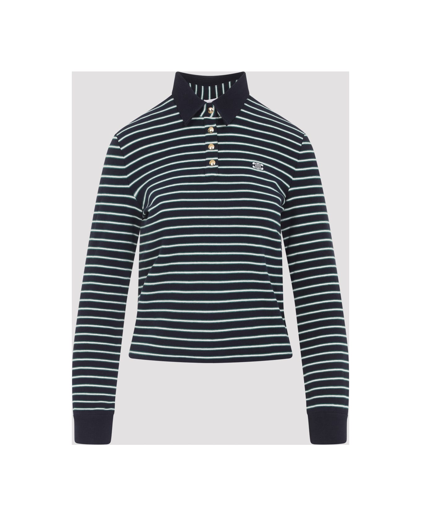 Celine Triomphe Ls Polo - Navy Green Off White