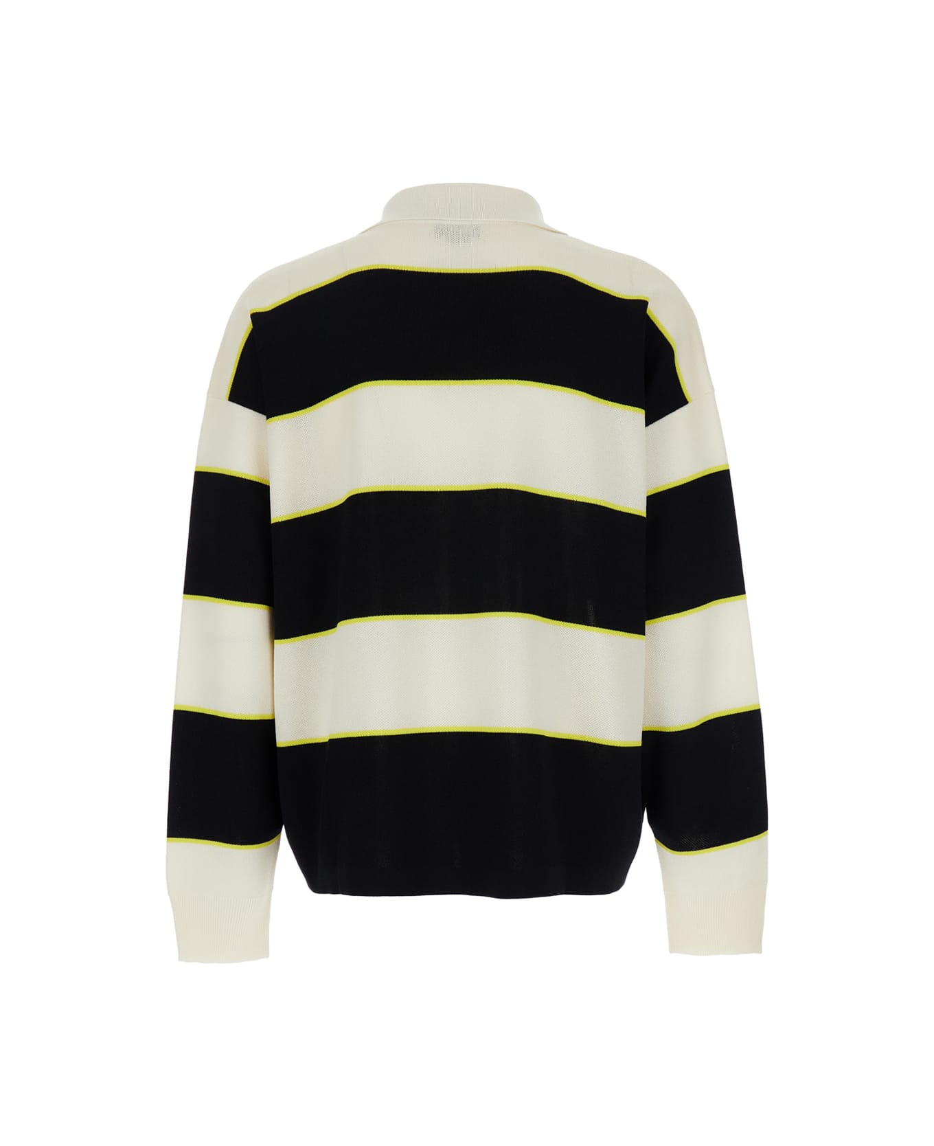 Alexander McQueen Black And White Long-sleeve Polo Shirt With Logo Patch On The Front And All-over Striped Motif In Cotton Blend Man - White/black