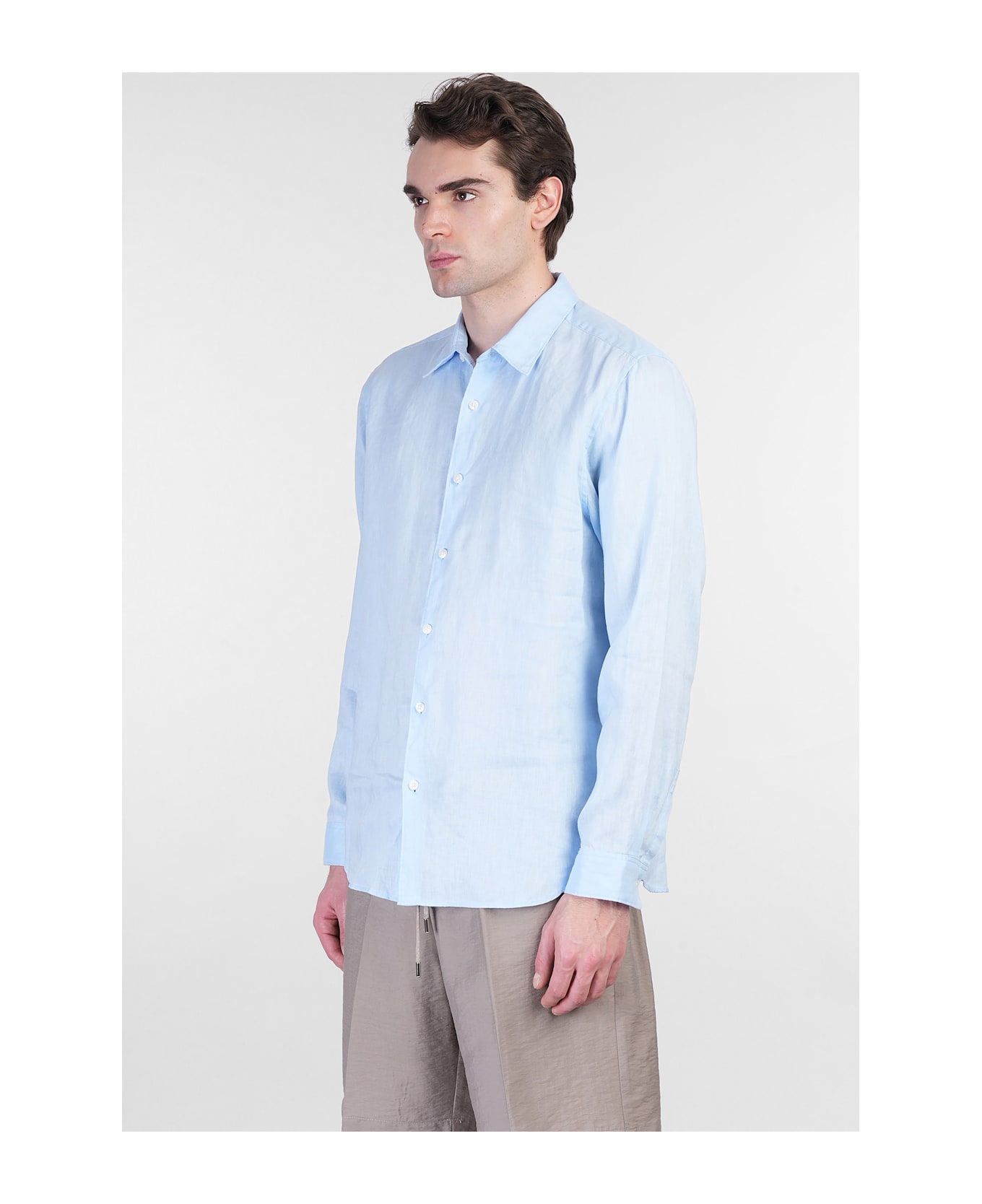 Theory Shirt In Cyan Linen - cyan