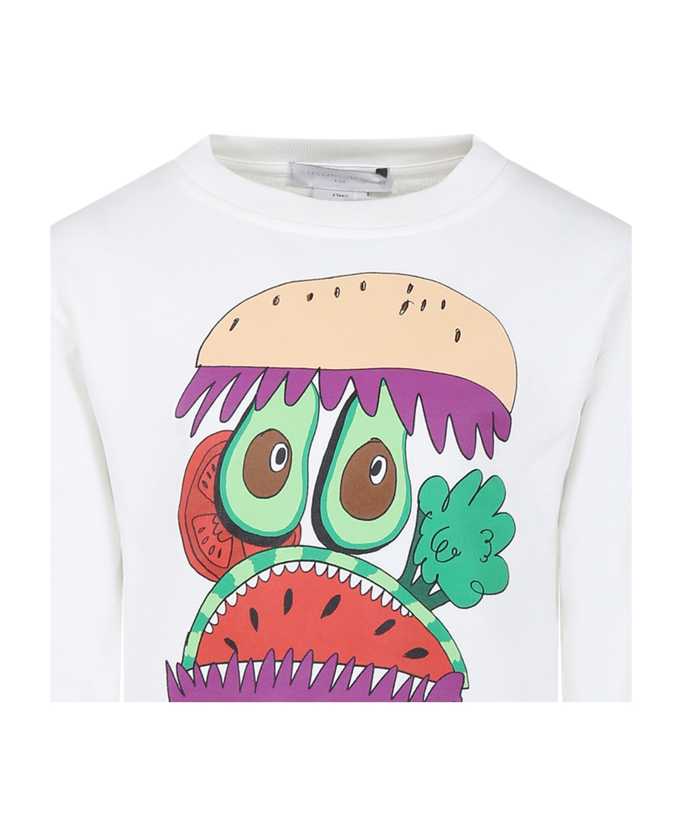 Stella McCartney Kids White Sweatshirt For Boy With Hamburger Print And Writing - White
