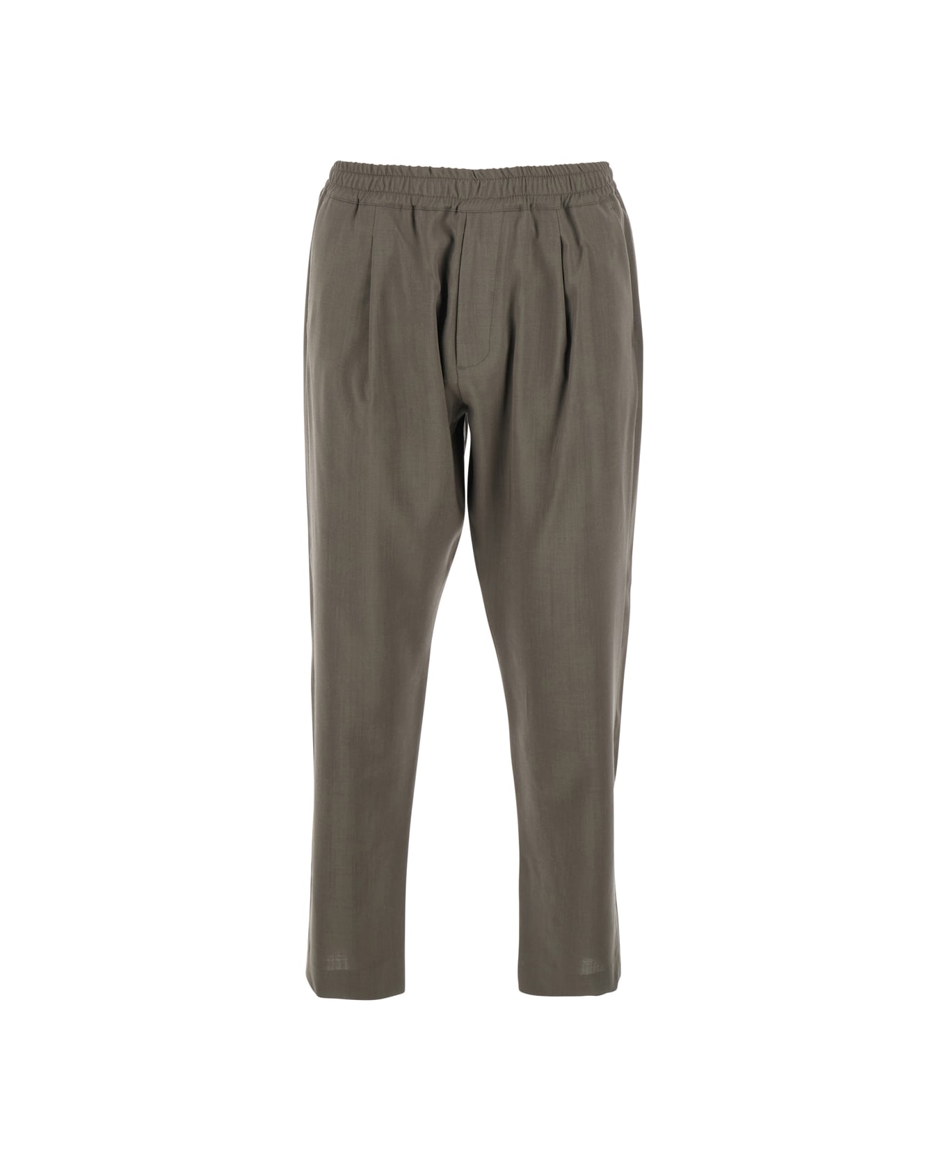 Low Brand Green Pants With Elastic Waist And Patch Pockets On The Back In Wool Man - Green