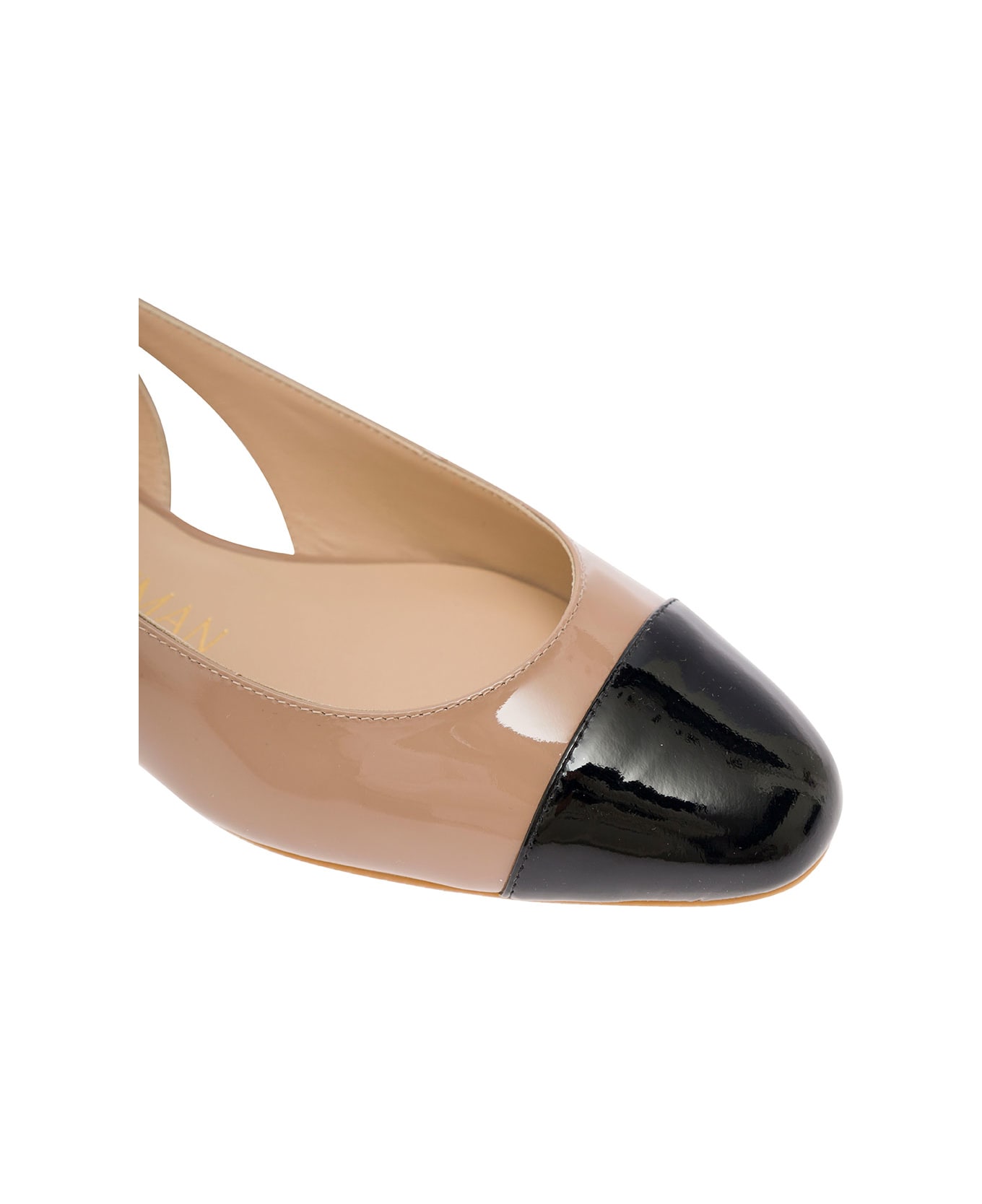 Stuart Weitzman Beige Slingback Mules With Contrasting Toe Cap In Patent Leather Woman - Black