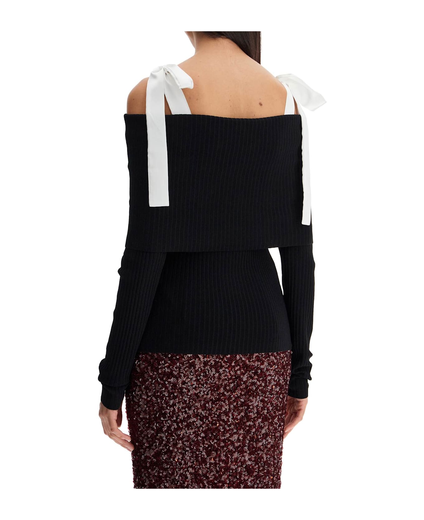 Rotate by Birger Christensen Off-shoulder Top With Tied Bow Straps - BLACK (Black)
