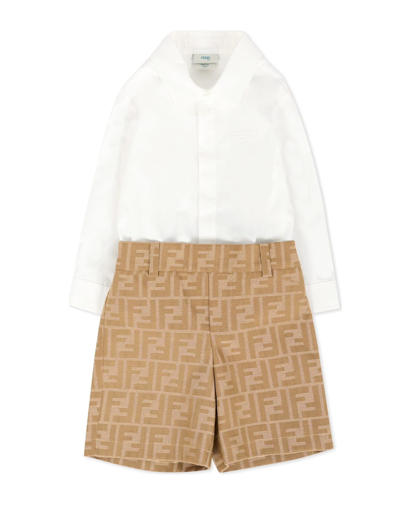 Fendi Beige Suit For Baby Boy With Ff - Beige