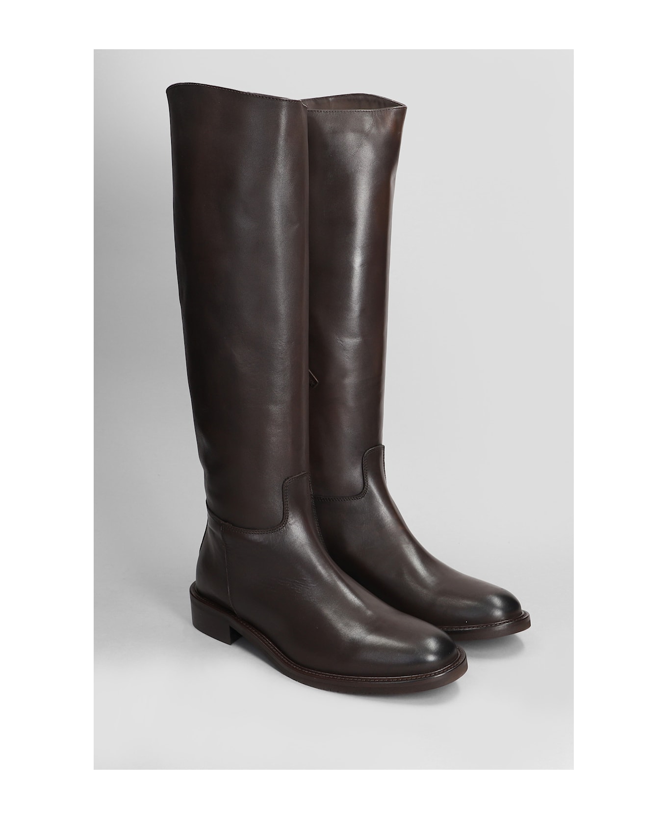 Julie Dee Low Heels Boots In Dark Brown Leather - dark brown