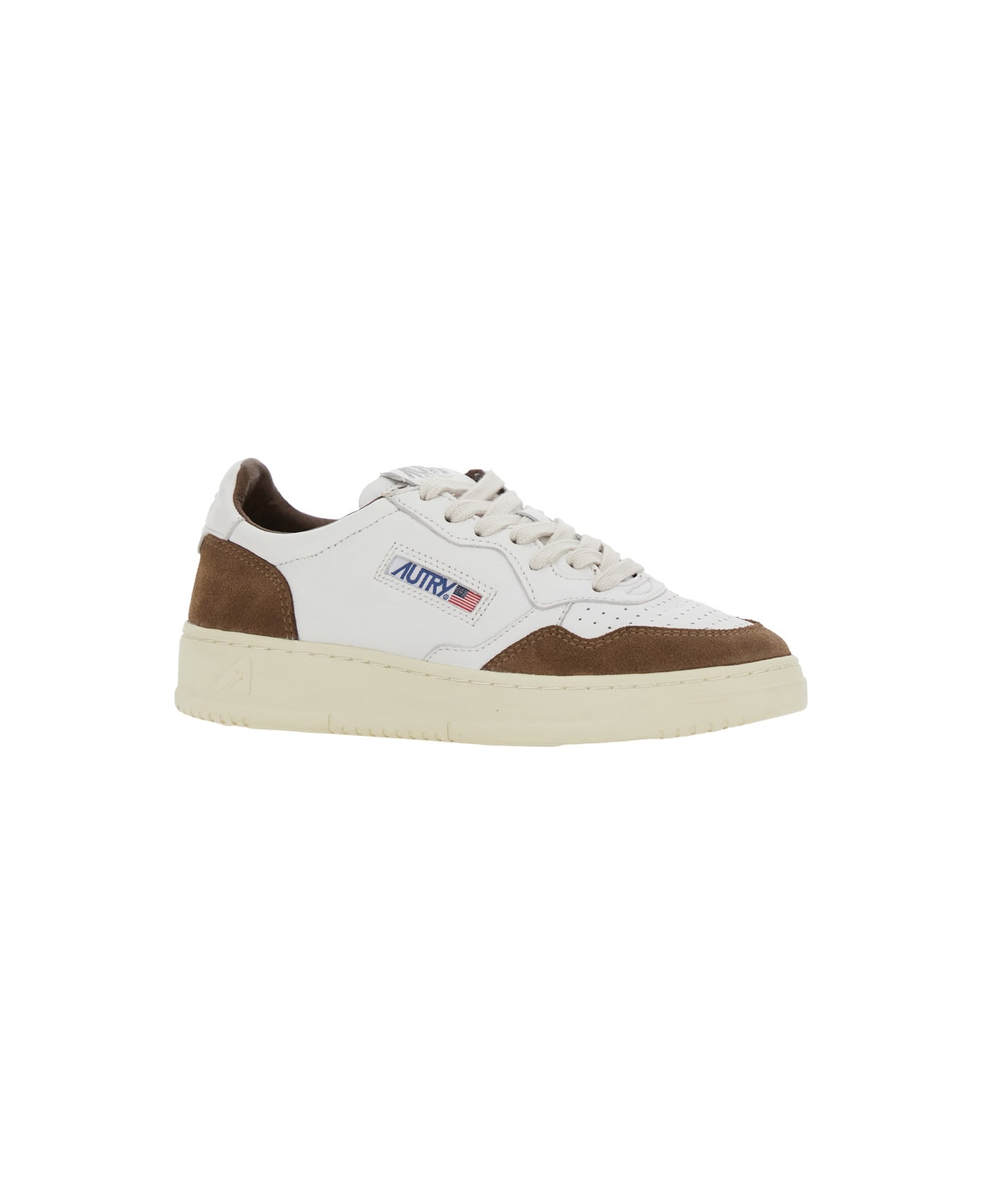 Autry 'medalist' White Low Top Sneakers With Logo Detail In Leather And Suede Woman - White