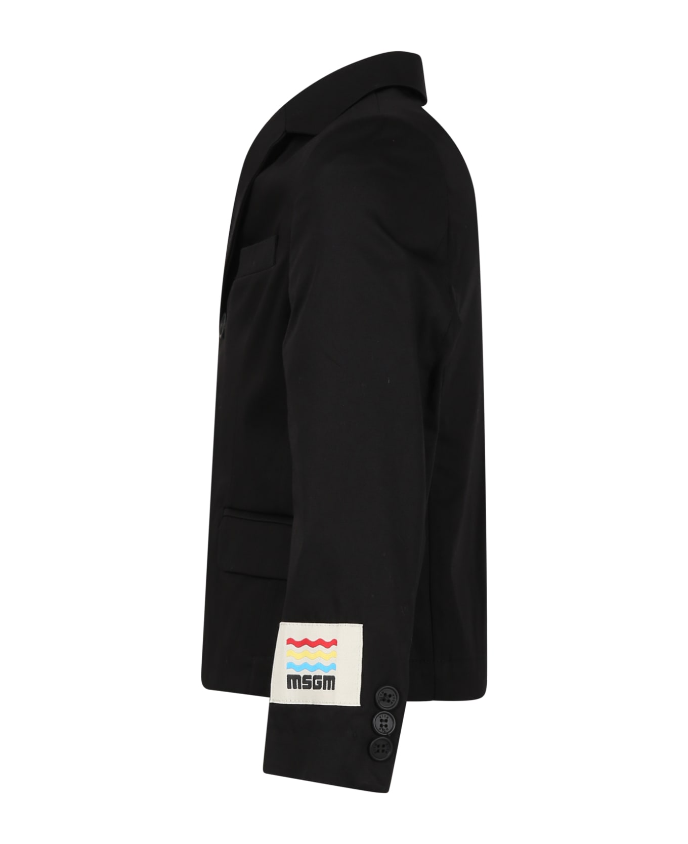 MSGM Black Jacket For Boy With Logo - Black コート＆ジャケット