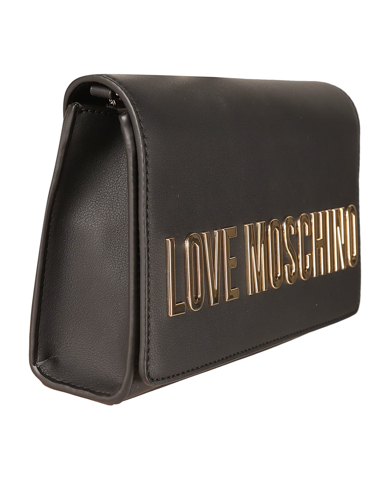 Love Moschino Logo Embossed Flap Shoulder Bag - Nero