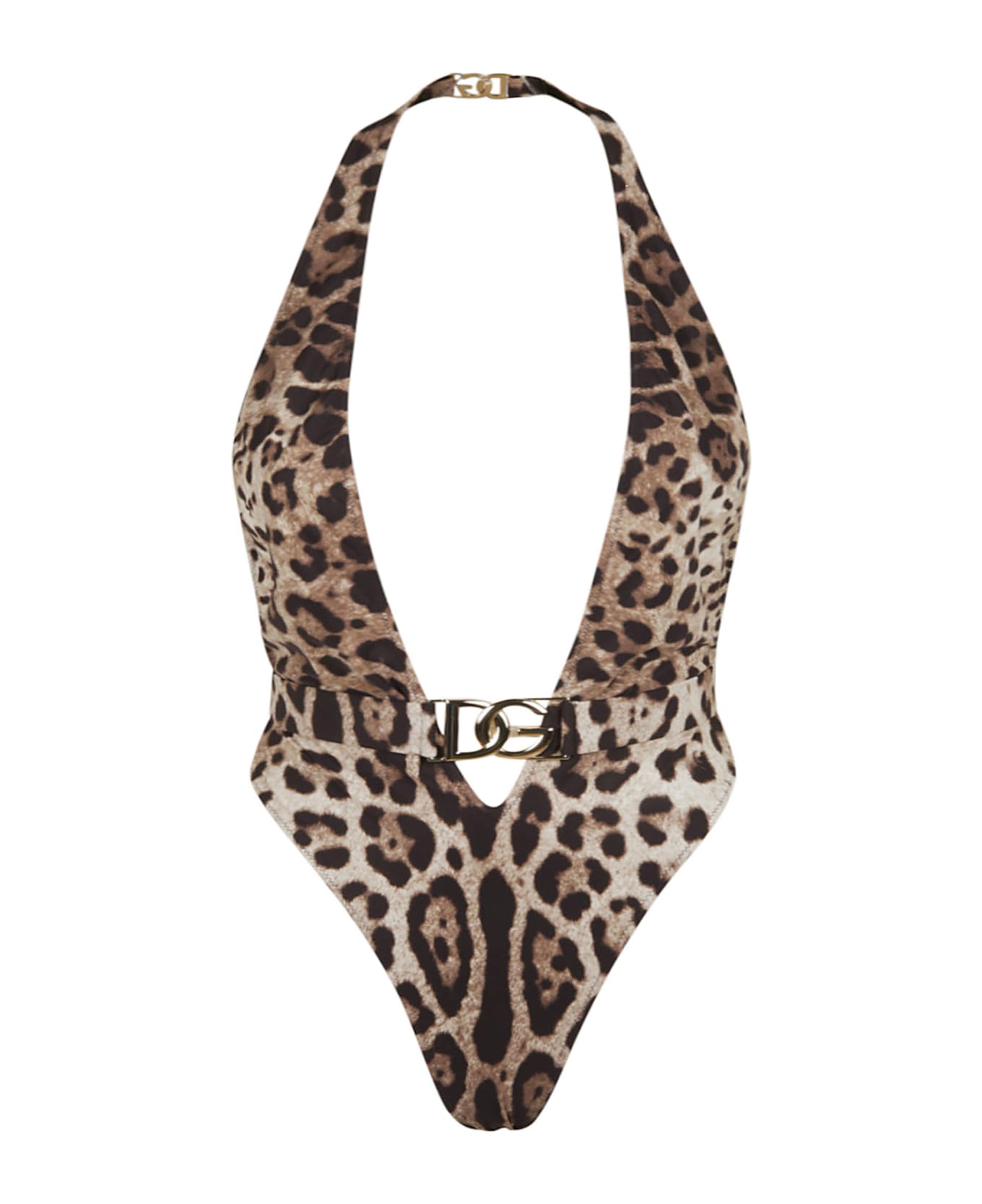 Dolce & Gabbana V-neck Leopard Print Swimsuit - Leopard