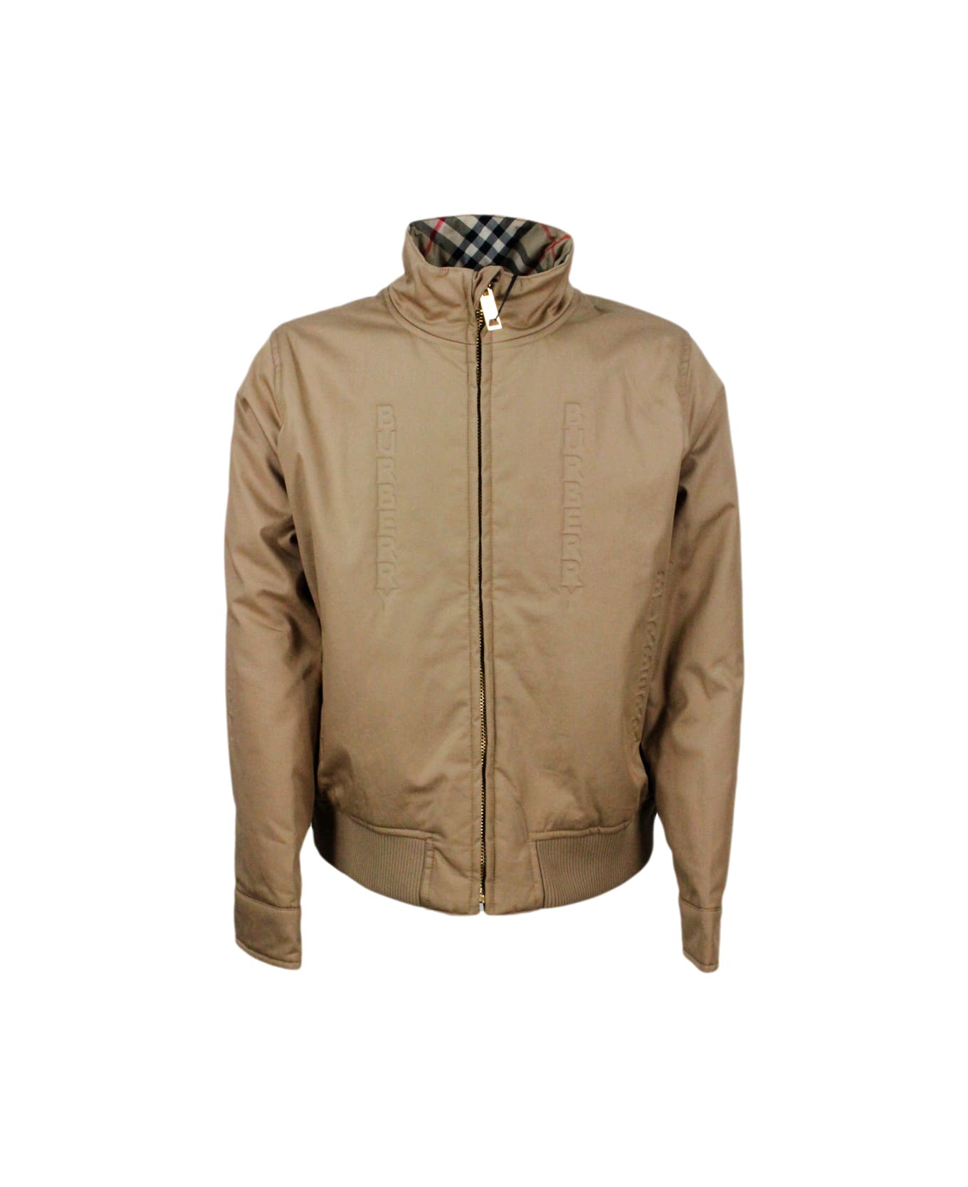 Burberry Harrington Reversible Jacket In Lightly Padded Cotton With Embossed Logo. Second Side Check - Beige