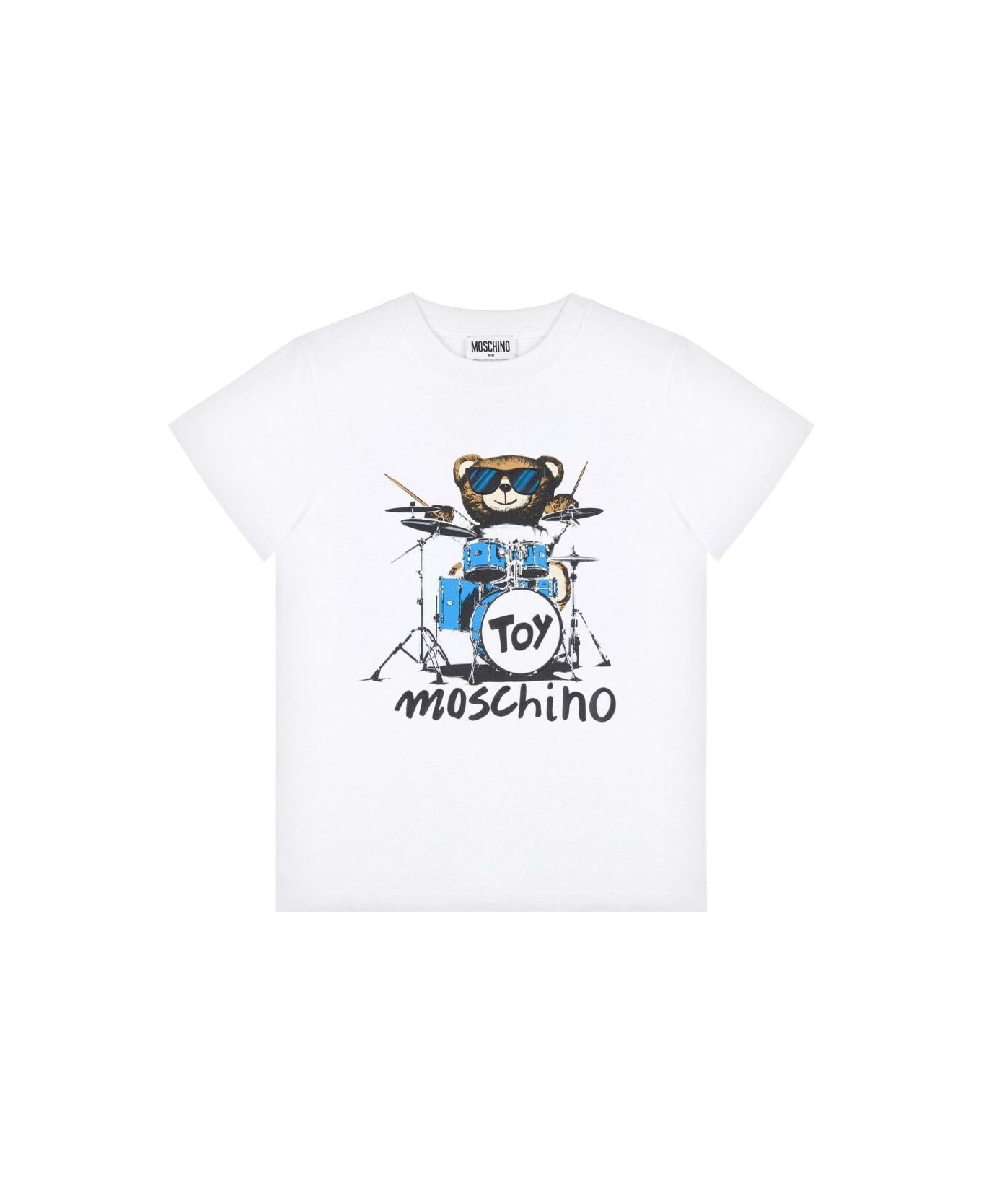 Moschino White Crewneck T-shirt With Maxi Logo Print On The Front In Cotton Boy - White