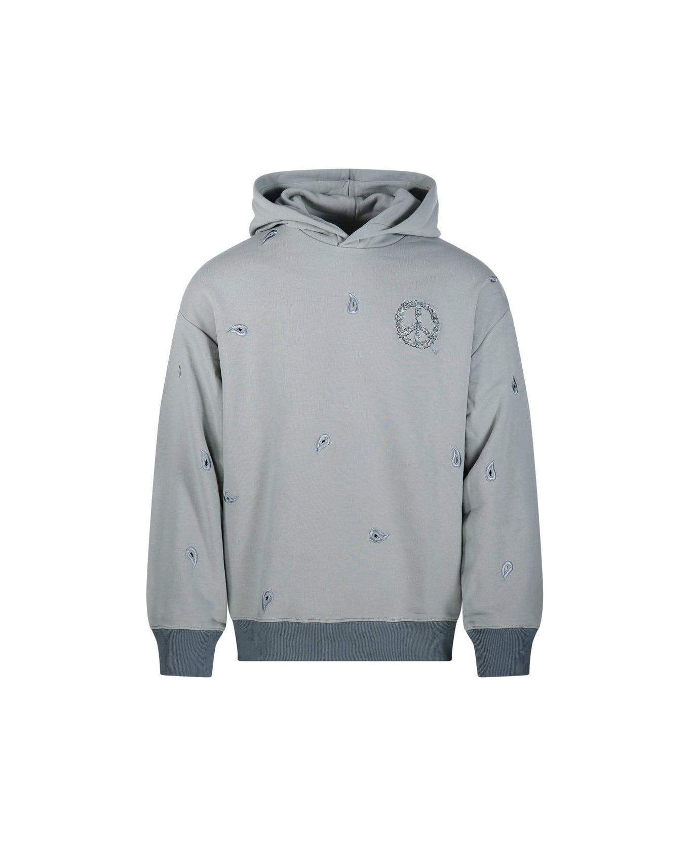 Emporio Armani Embroidered Drop-shoulder Hoodie - Clear Blue