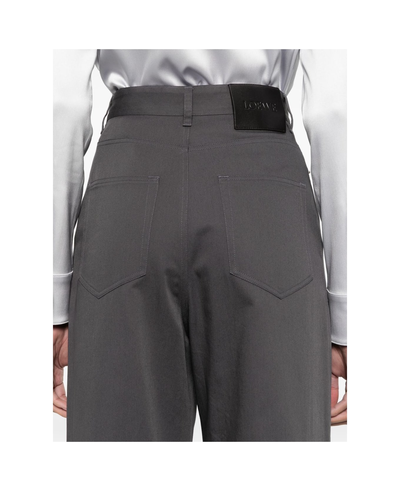 Loewe High-waisted Cotton Trousers - Grey