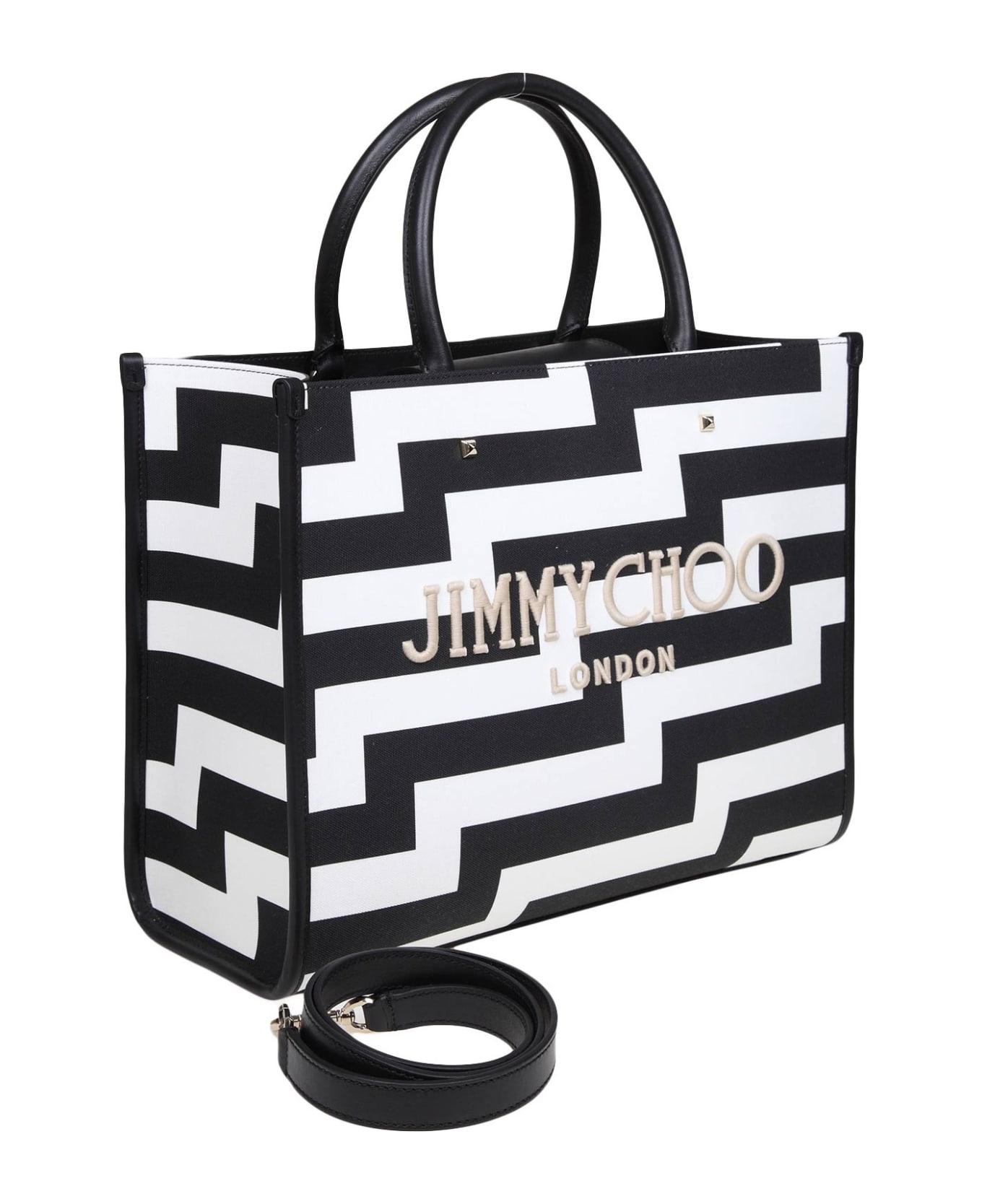Jimmy Choo Avenue M Black And White Canvas And Leather Tote - Black/White トートバッグ