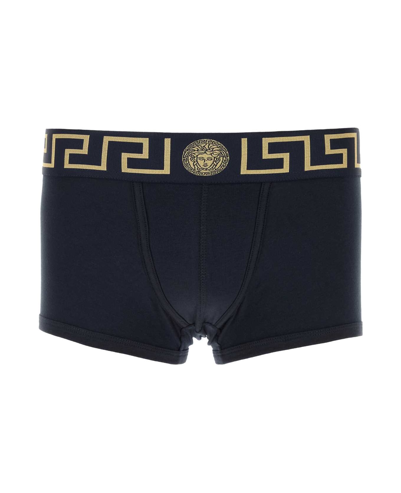 Versace Navy Blue Stretch Cotton Boxer - LUEGOLD